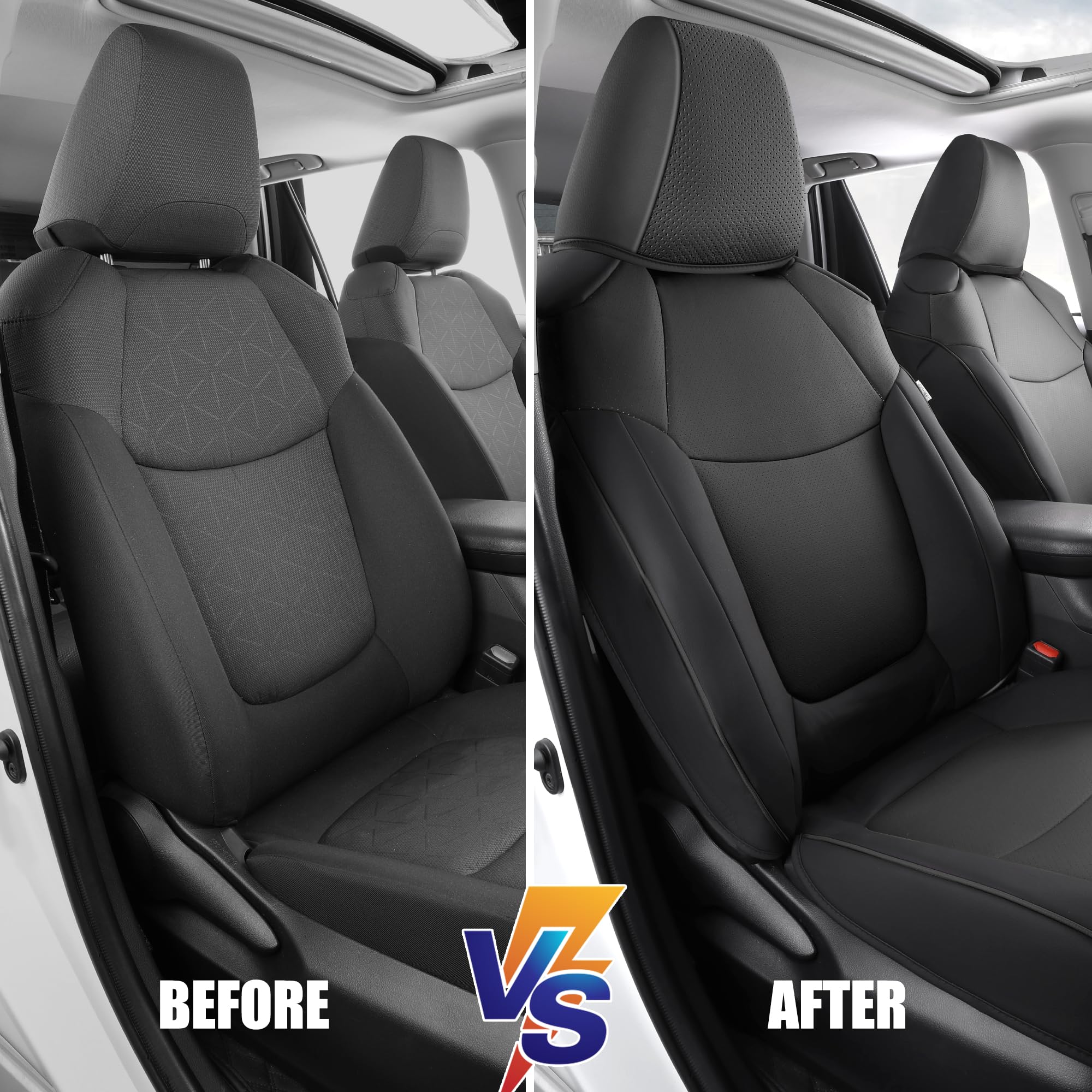 AOOG Leather Car Seat Covers Fit RAV4, Waterproof Faux Leather Seat Covers Custom Fit for Toyota RAV4 2019 2021 2022 2023 LE,XLE,XLE Premium, Limited (Front pair, Black)