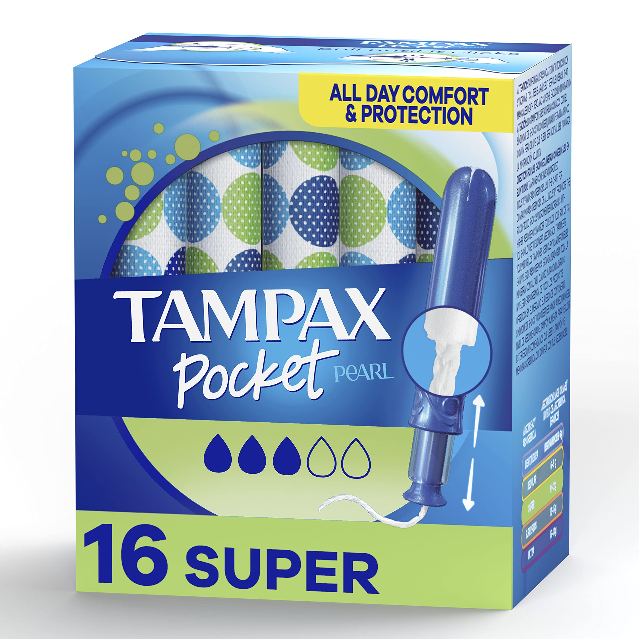 Tampax Pocket Pearl Tampons Super Absorbency with LeakGuard Braid, Unscented, 16 Count