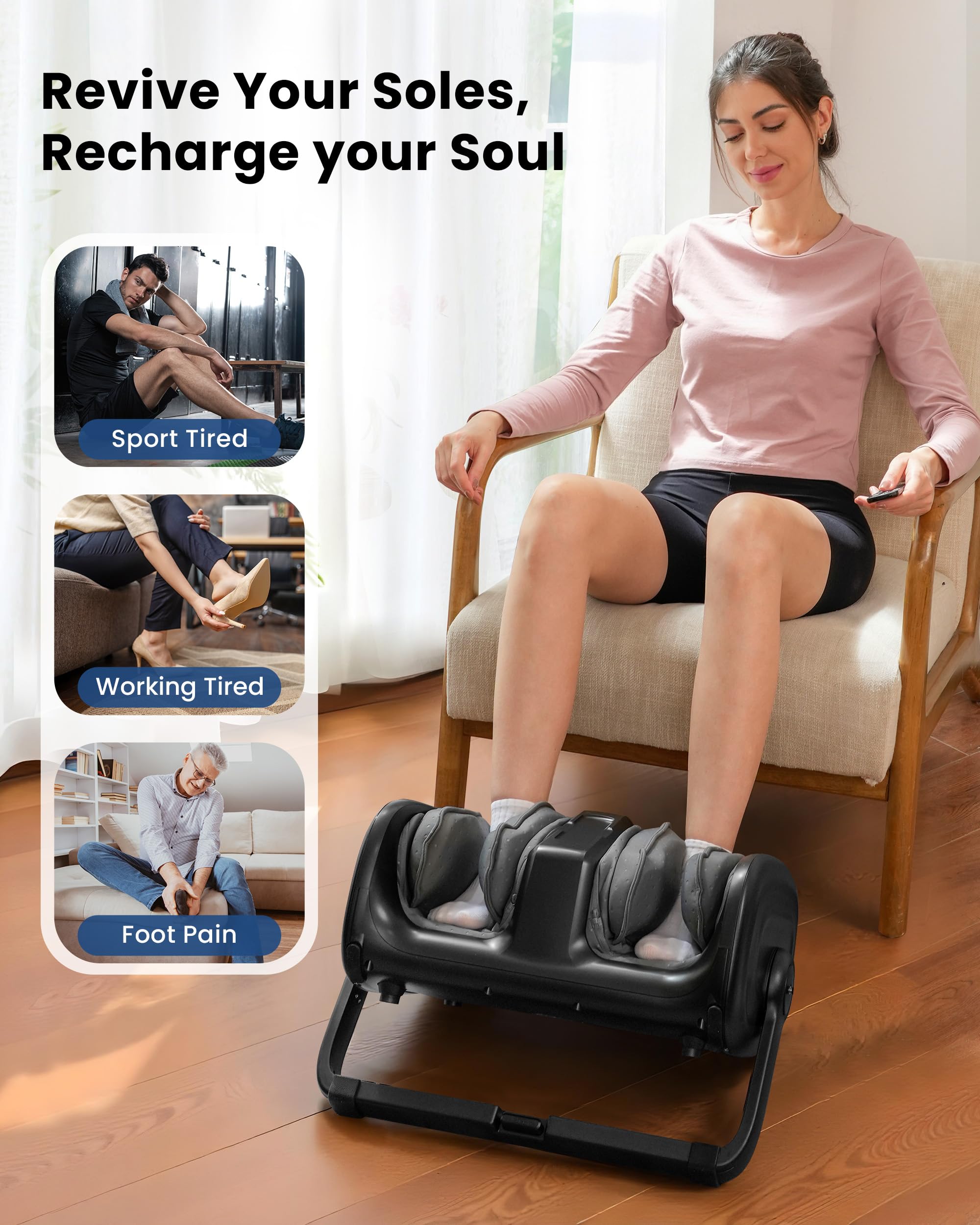 COMFIER Shiatsu Foot Calf Massager with Heat, Gifts for Women Men, Feet Massager for Plantar Fasciitis, Leg Massager, Kneading/Vibration/Compression Massage, Remote Control, Up to Size 14