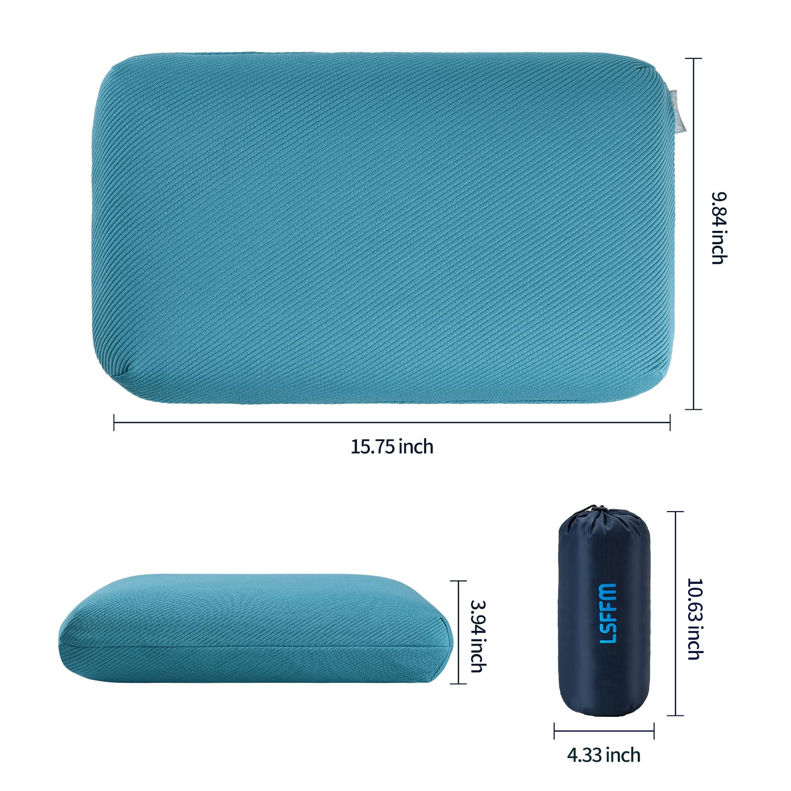 LSFFM Memory Foam Travel Pillow, Camping Pillow for Sleeping with Portable Bag, Easy to Carry, Small Foam Pillow, Double-Layered Pillow Cover (Peacock Blue)