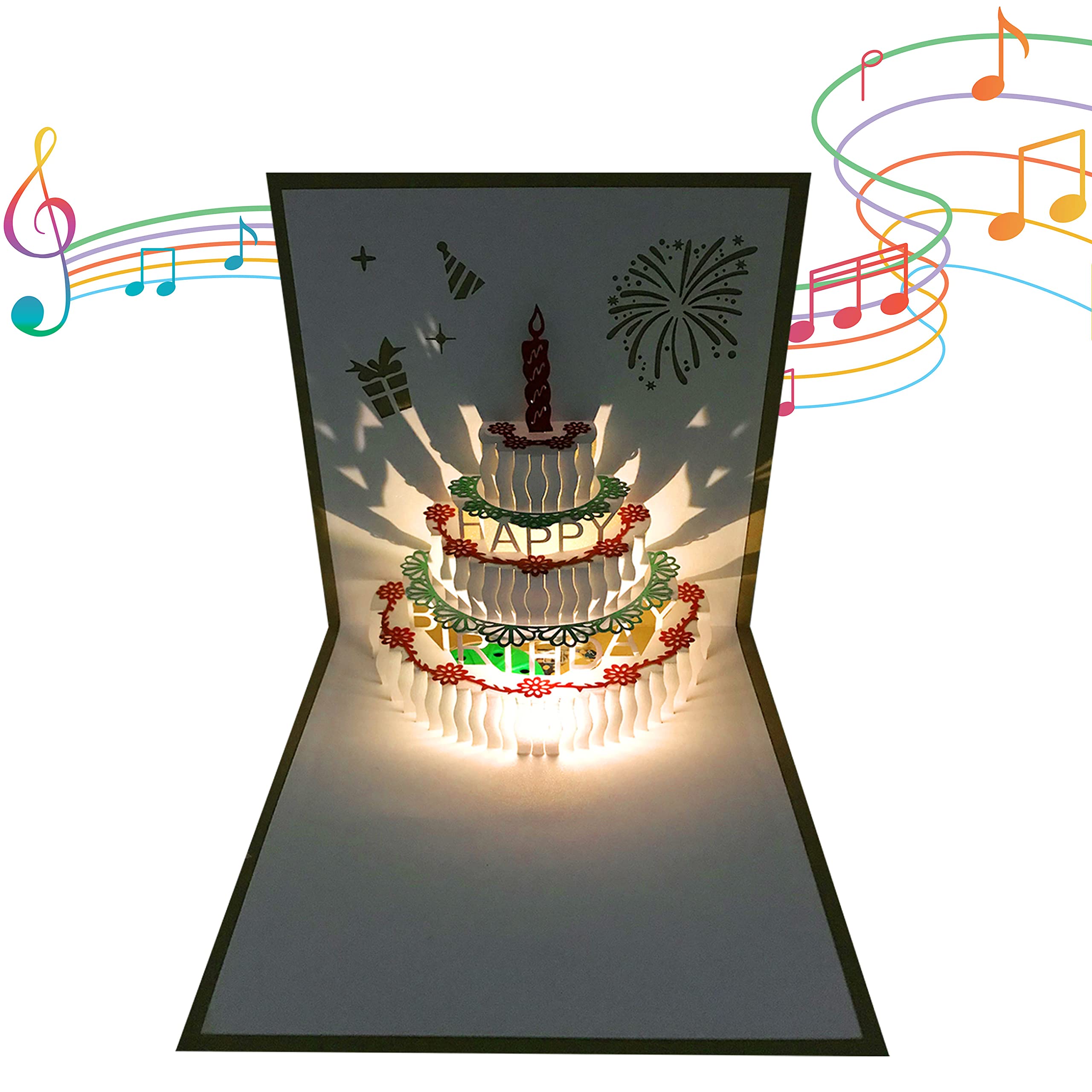 Akeydeco 3D Pop Up Birthday Cards,Warming LED Light Birthday Cake Music Happy Birthday Card Postcards Pop Up Greeting Cards Happy Birthday Cards Best for Mom,Wife,Sister,Boy,Girl,Friends 1 Pack