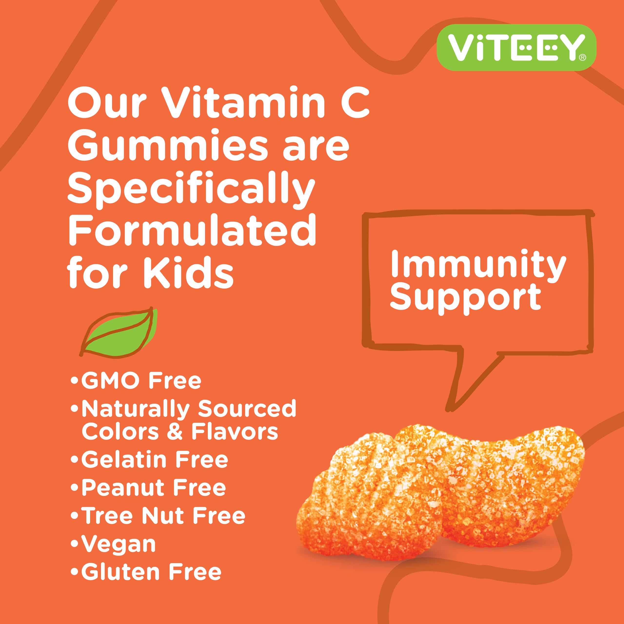 Kids Vitamin C Gummies - Immune Support for Kids, Toddlers, & Teens - Vegan, Gelatin Free, Gluten Free, GMO Free - Tasty Chewable Orange Flavored Kids Immunity Gummy