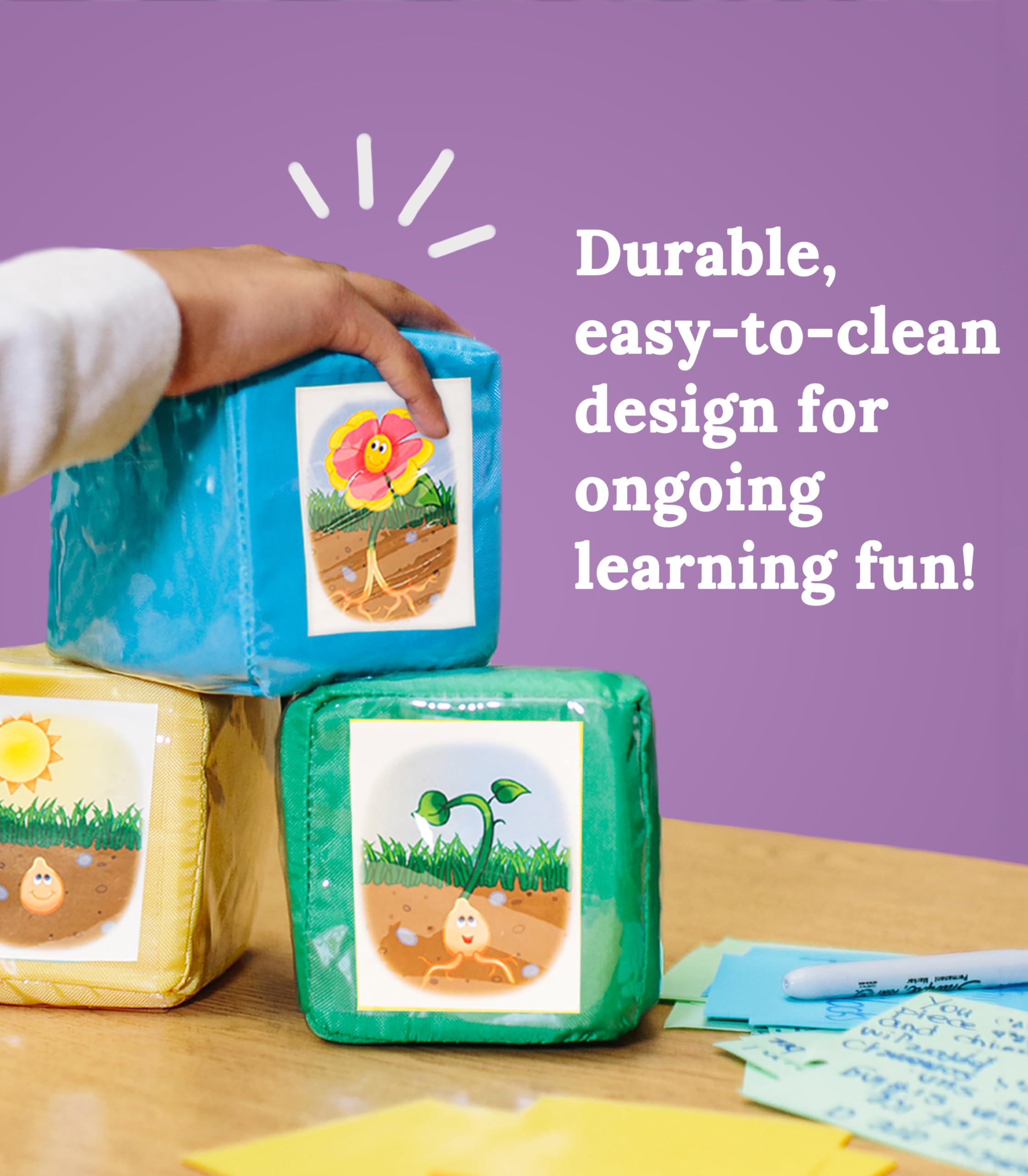 Carson Dellosa Differentiated Instruction Cubes, 3 Large Foam Classroom Pocket Dice with Cards, DIY Foam Picture Blocks with Clear Pockets for Kids, Educational Playing Game Dice, Ages 3 and Up