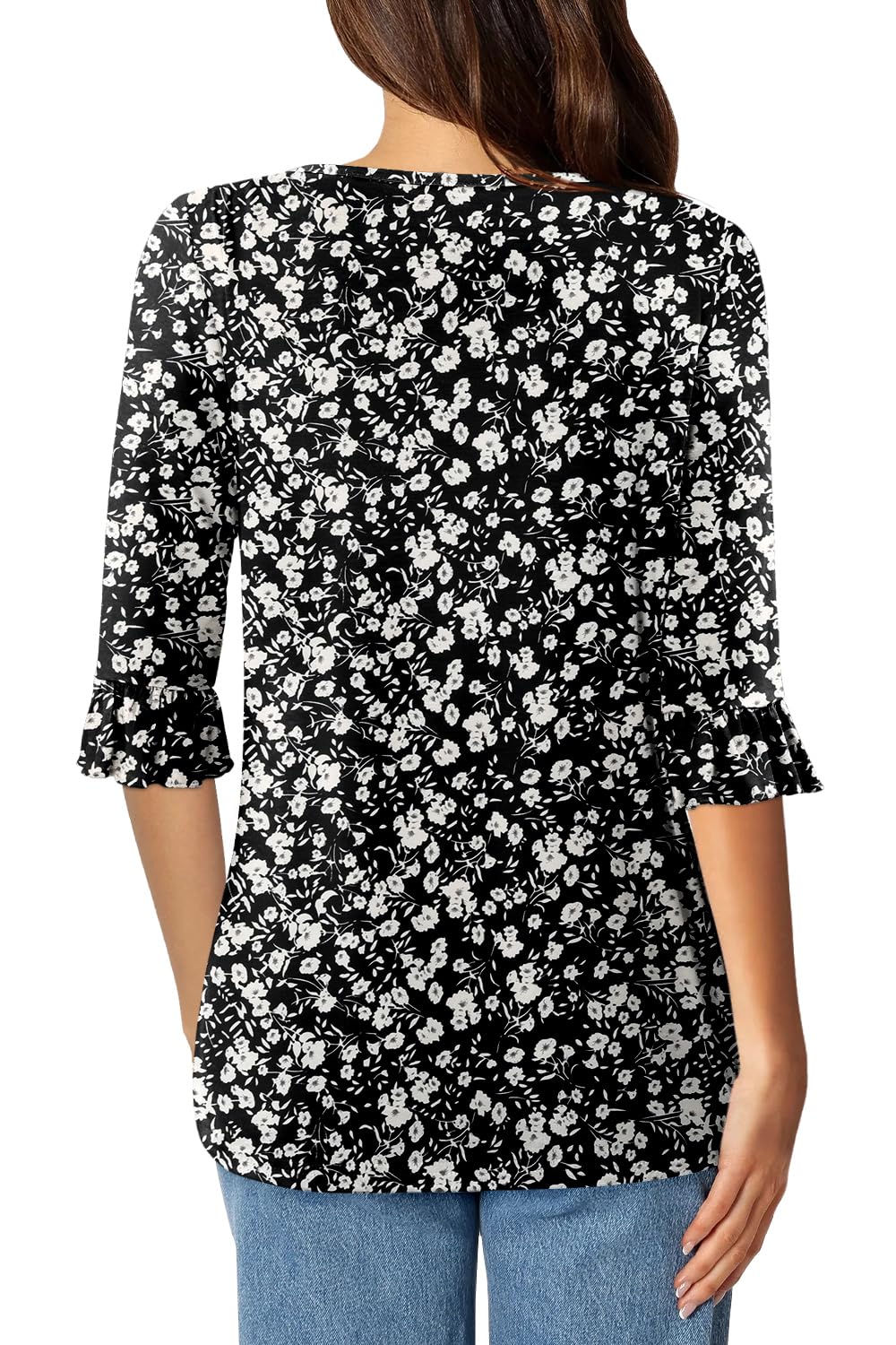 BETTE BOUTIK tunic shirts for women pleated plus size flowy shirts v neck women short sleeve shirt BlackWhite Large
