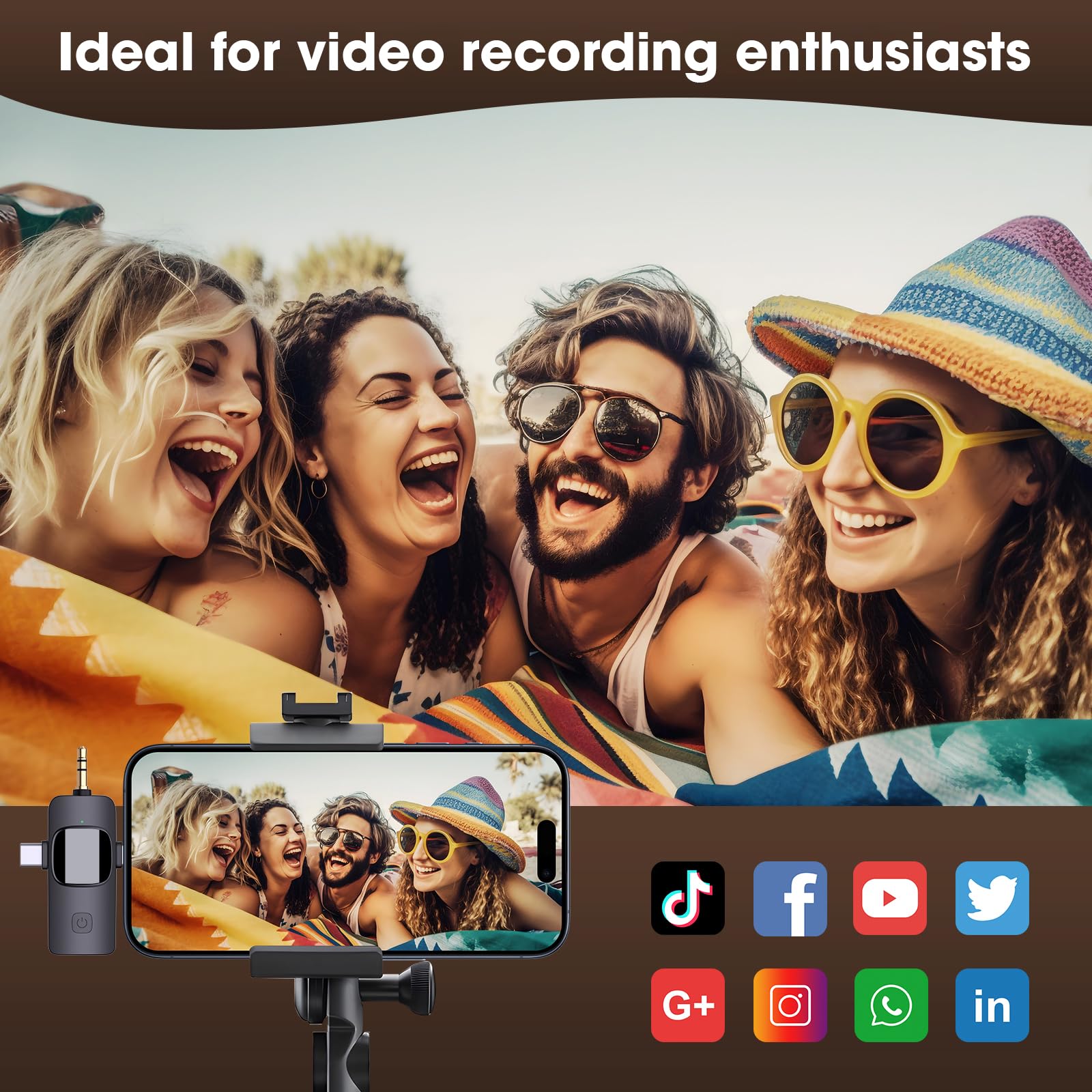 HMKCH Dual Wireless Lavalier Microphones for iPhone Android Camera Laptop PC, 4 in 1 Wireless Lapel Mic for Video Recording Vlog, YouTube, TikTok