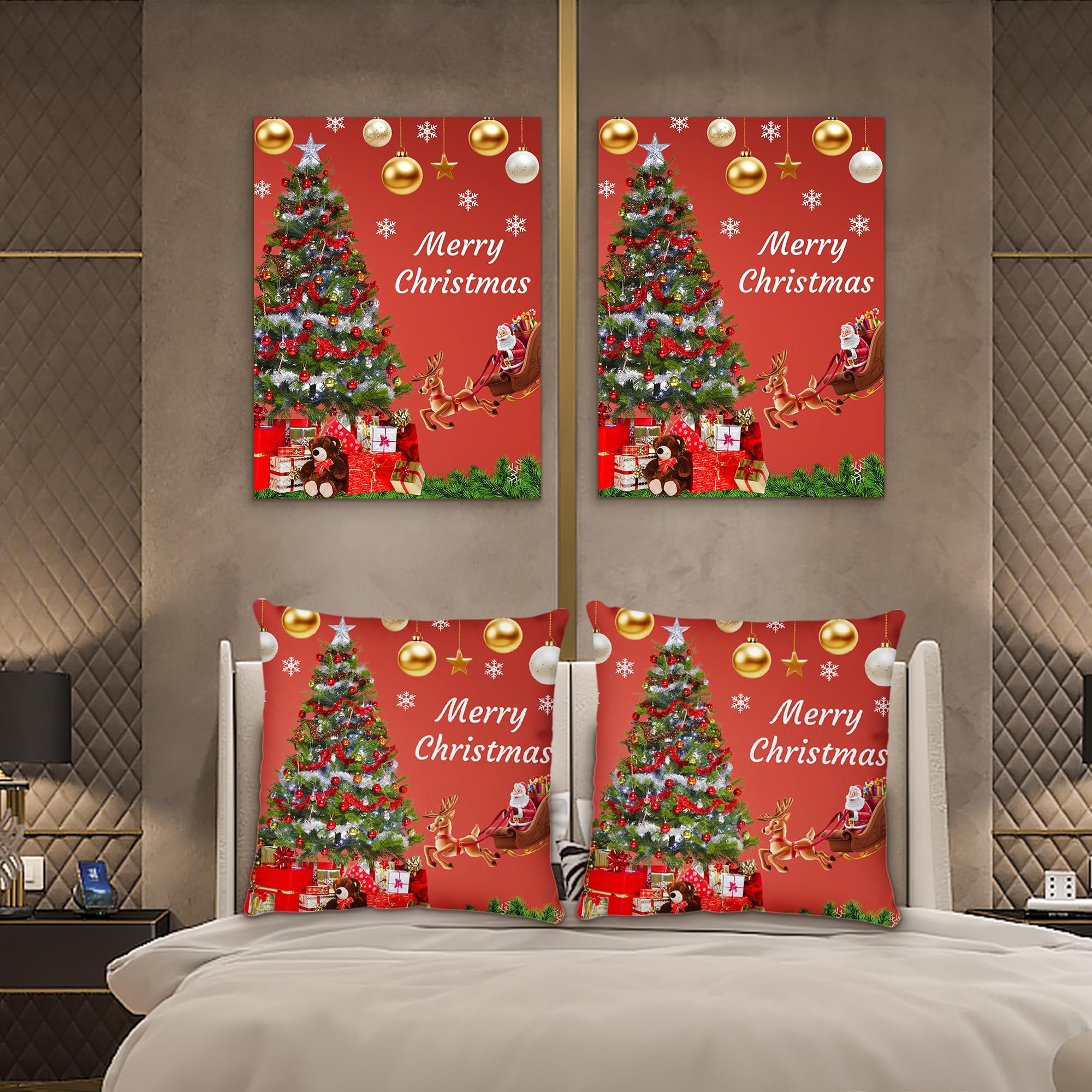 Christmas Pictures Wall Decor Framed Canvas Wall Art for Living Room Bedroom (12’’W X 16’’H)
