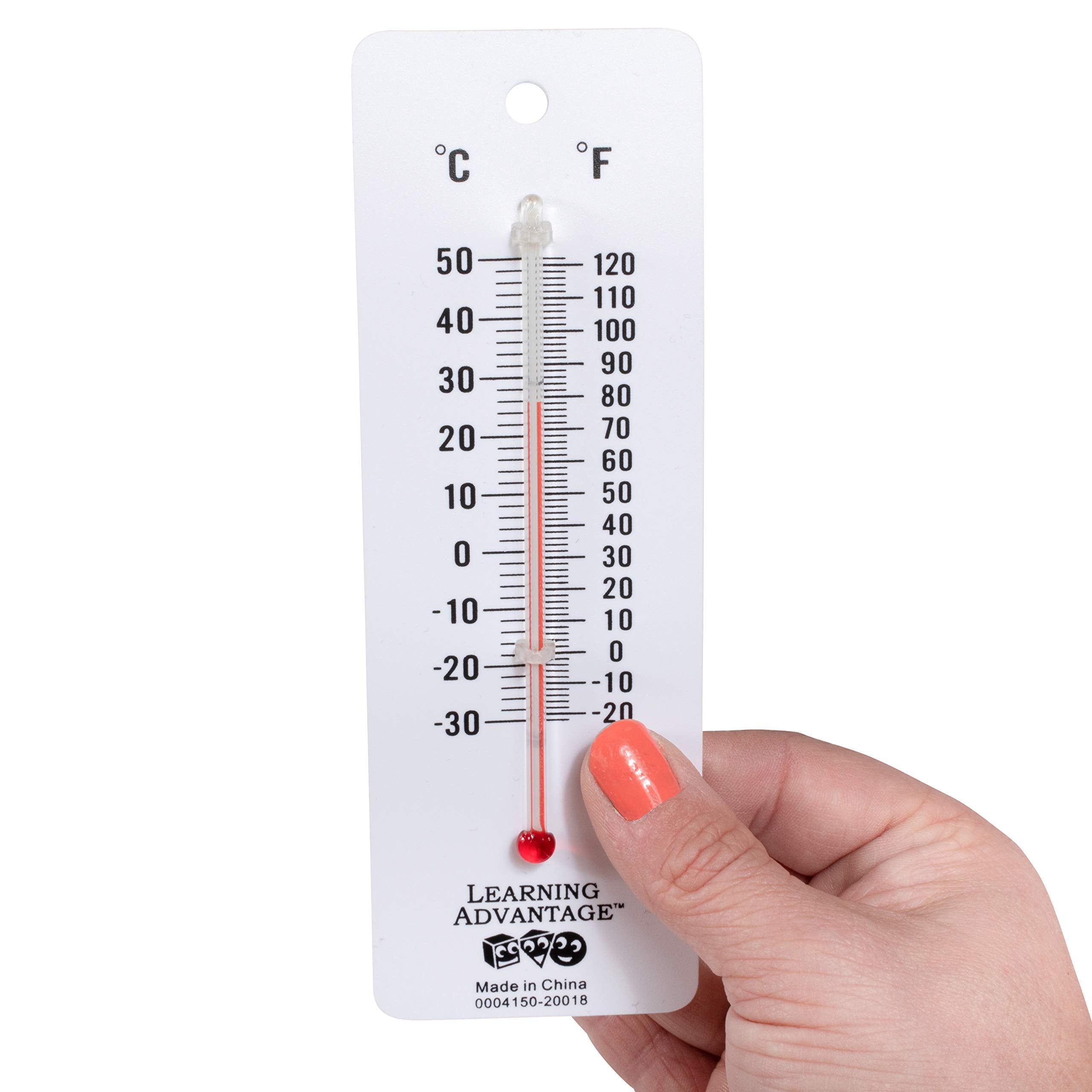 LEARNING ADVANTAGE Student Thermometers - Set of 10 - Dual-Scale - Mercury-Free - Easy To Read, Thermometers for Indoor Science and Classroom Use