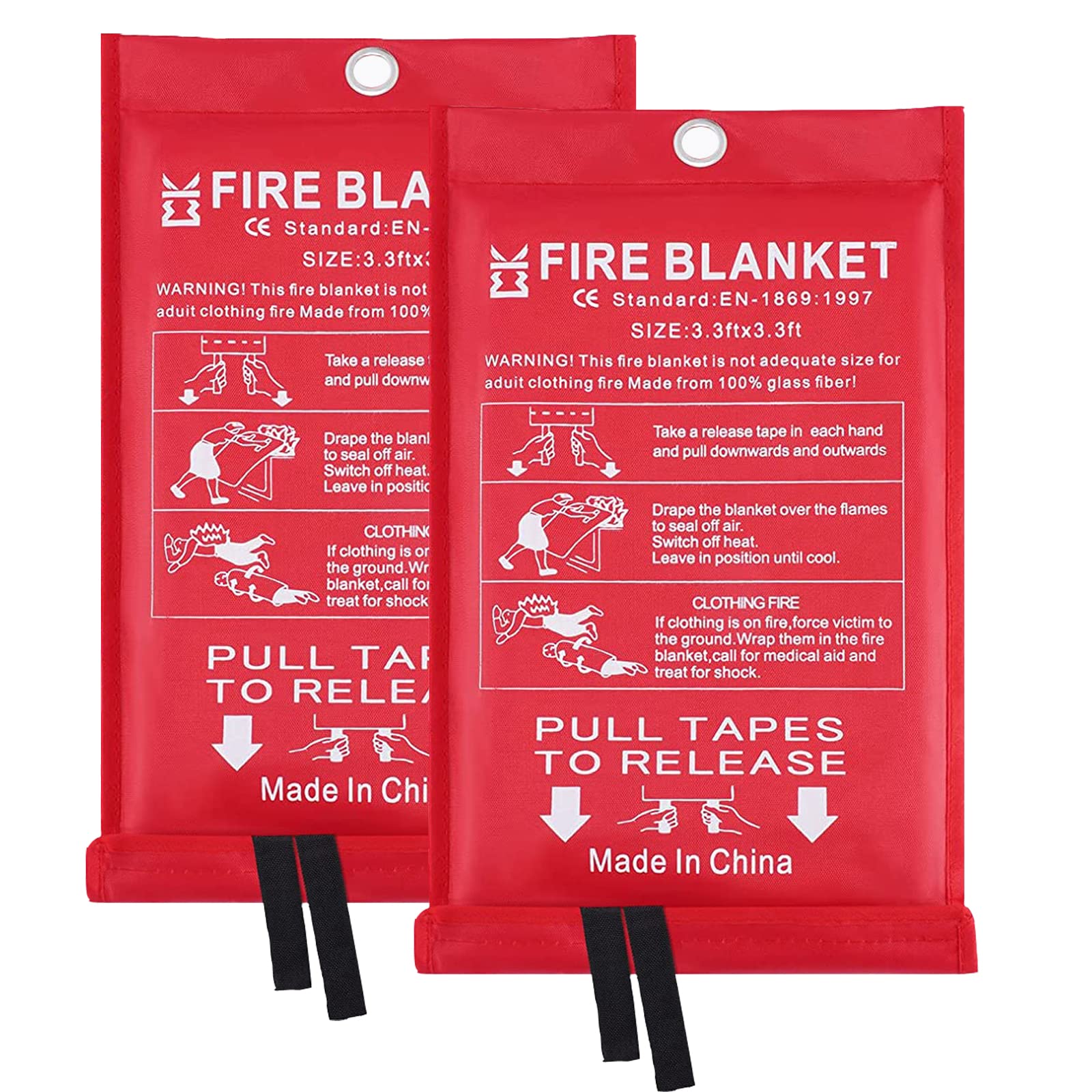 Emergency Fire Blanket for Home and Kitchen – 2 Pack 3.3x3.3ft Fiberglass Suppression Flame Retardant Safety Camping Blankets Emergency Extinguisher Survival Kit for House Office Fireplace Car