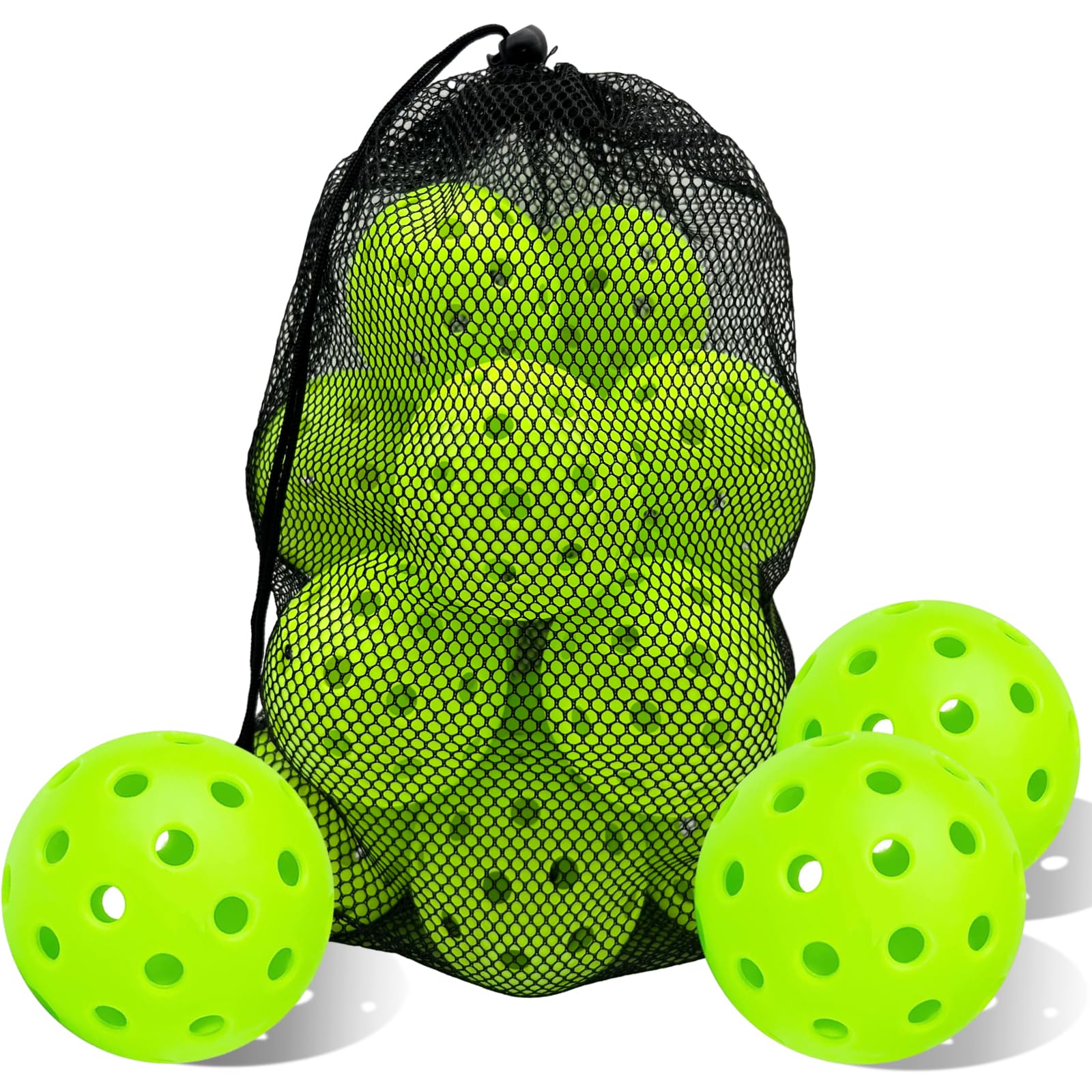 kisportee Pickleballs Balls, 12 Pack Outdoor Pickleball Ball with Mesh Bag for Sport Outdoor Play, High Elasticity & Durable USAPA Approved Pickleballs for All Style Pickleball Paddles (Grenn)