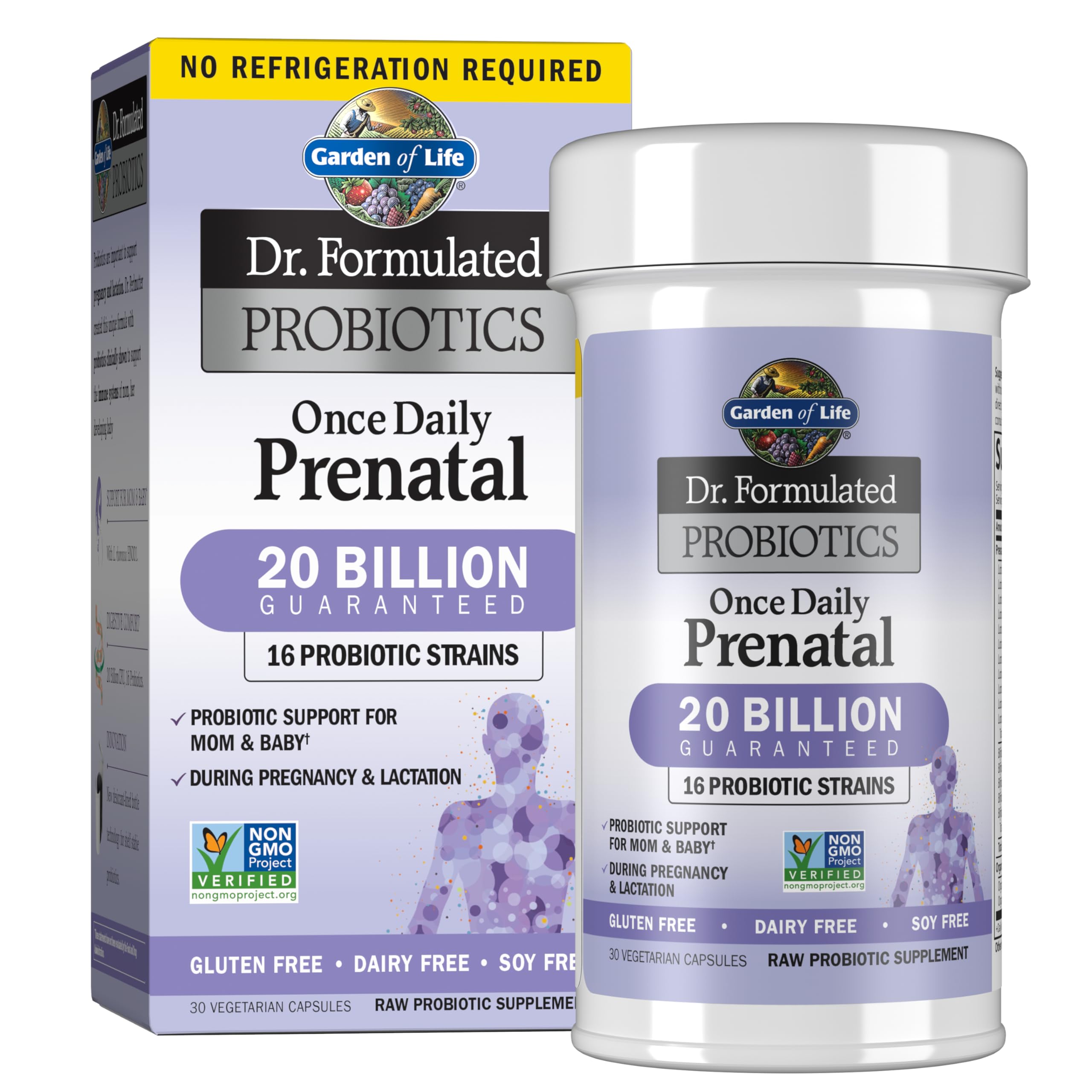 Garden of Life - Dr. Formulated Probiotics Once Daily Prenatal - Acidophilus and Bifidobacteria Probiotic Support for Mom and Baby - Gluten, Dairy, and Soy-Free - 30 Vegetarian Capsules