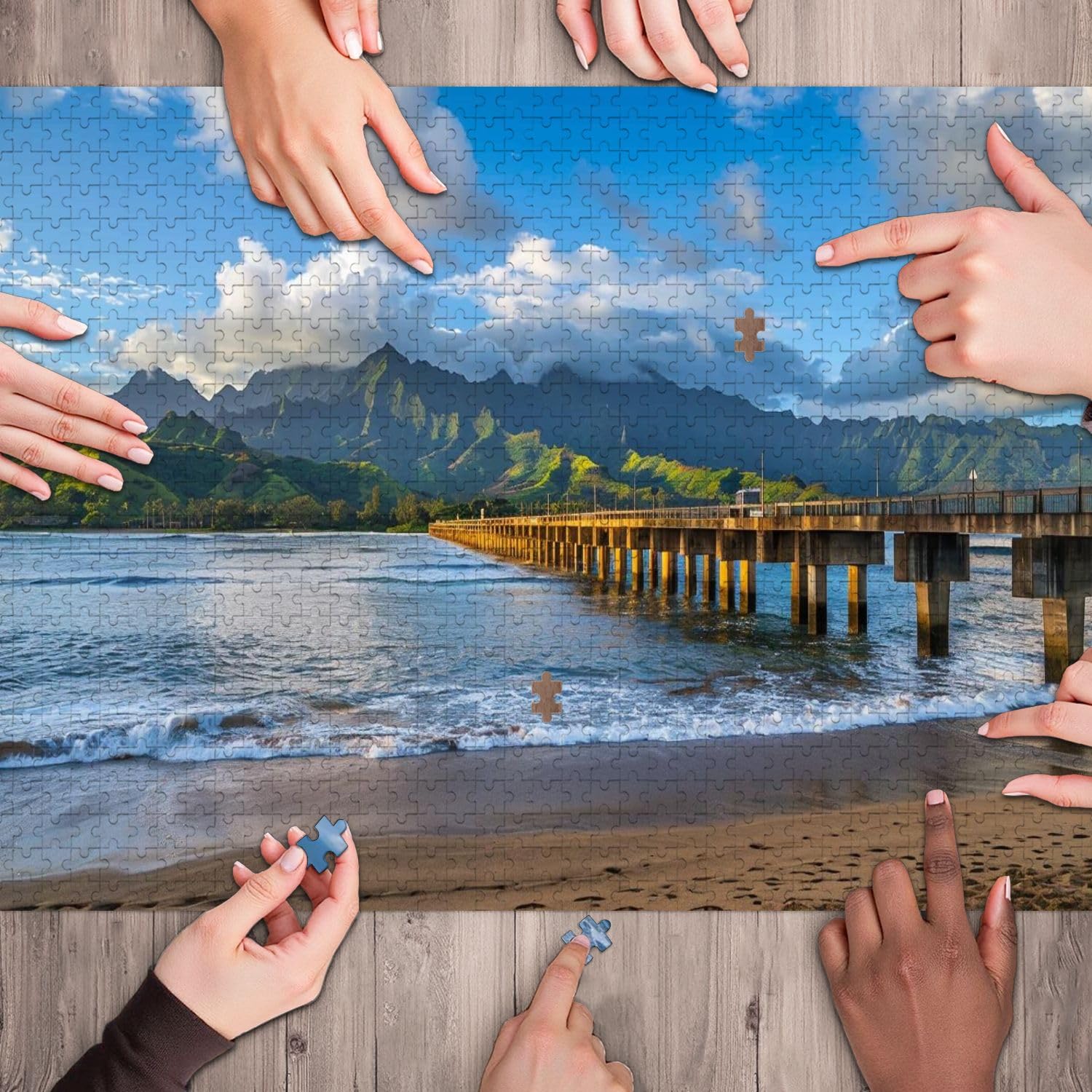 Wooden Jigsaw Puzzles for Adults 1000 Pieces Hanalei Beach Hanalei Bay Kauai Hawaii Fun and Challenging Board Puzzles Large Educational Game Kids Toys Gift Home Decor