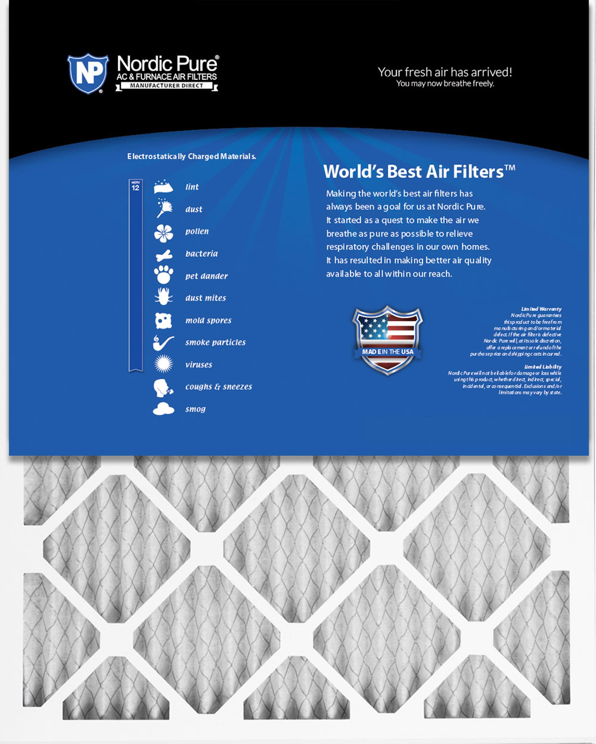 Nordic Pure 16x20x1 (15 1/2 x 19 1/2 x 3/4) Pleated MERV 12 Air Filters 6 Pack