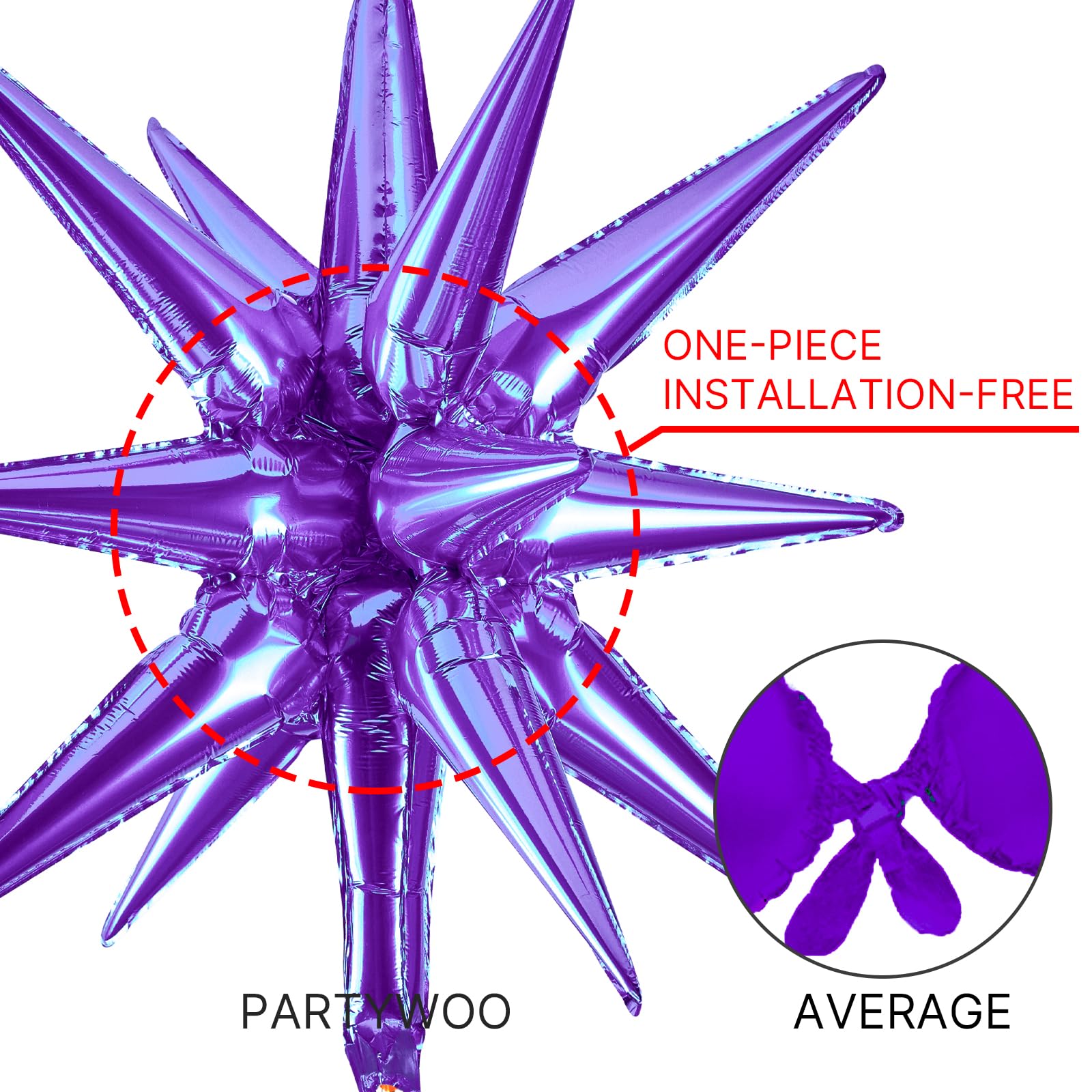 PartyWoo Dark Purple Balloons 110pcs Different Sizes 18 12 10 5 Inch Pack 22 Inch Purple Starburst Spike Star Explosion Foil Mylar Balloon Arch Kit for Birthday Wedding Party Decorations Purple-Y16