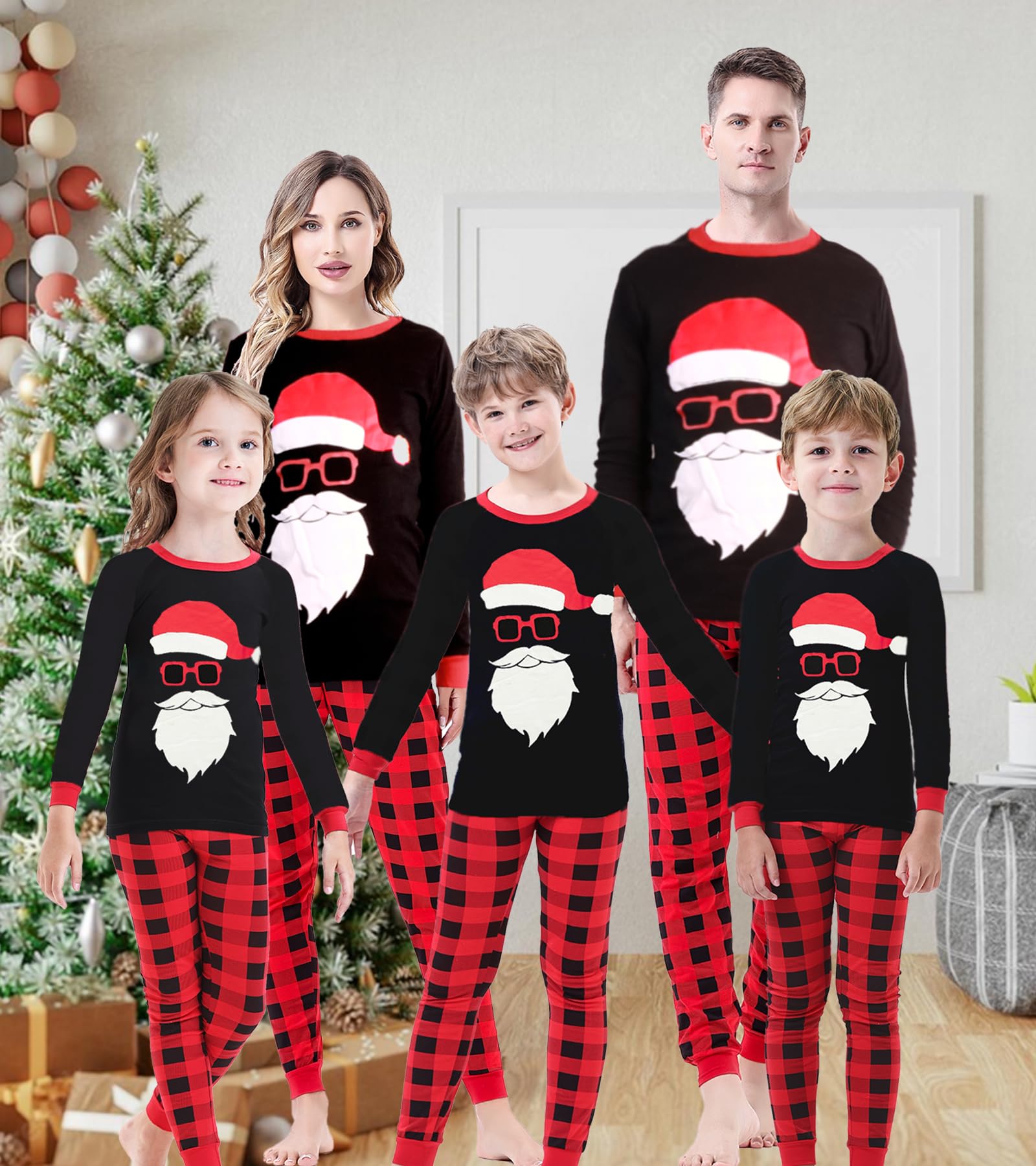 Demifill Christmas Family Matching Santa Claus Pajamas Holiday Long Sleeve Pajamas Women XXL Red&Black