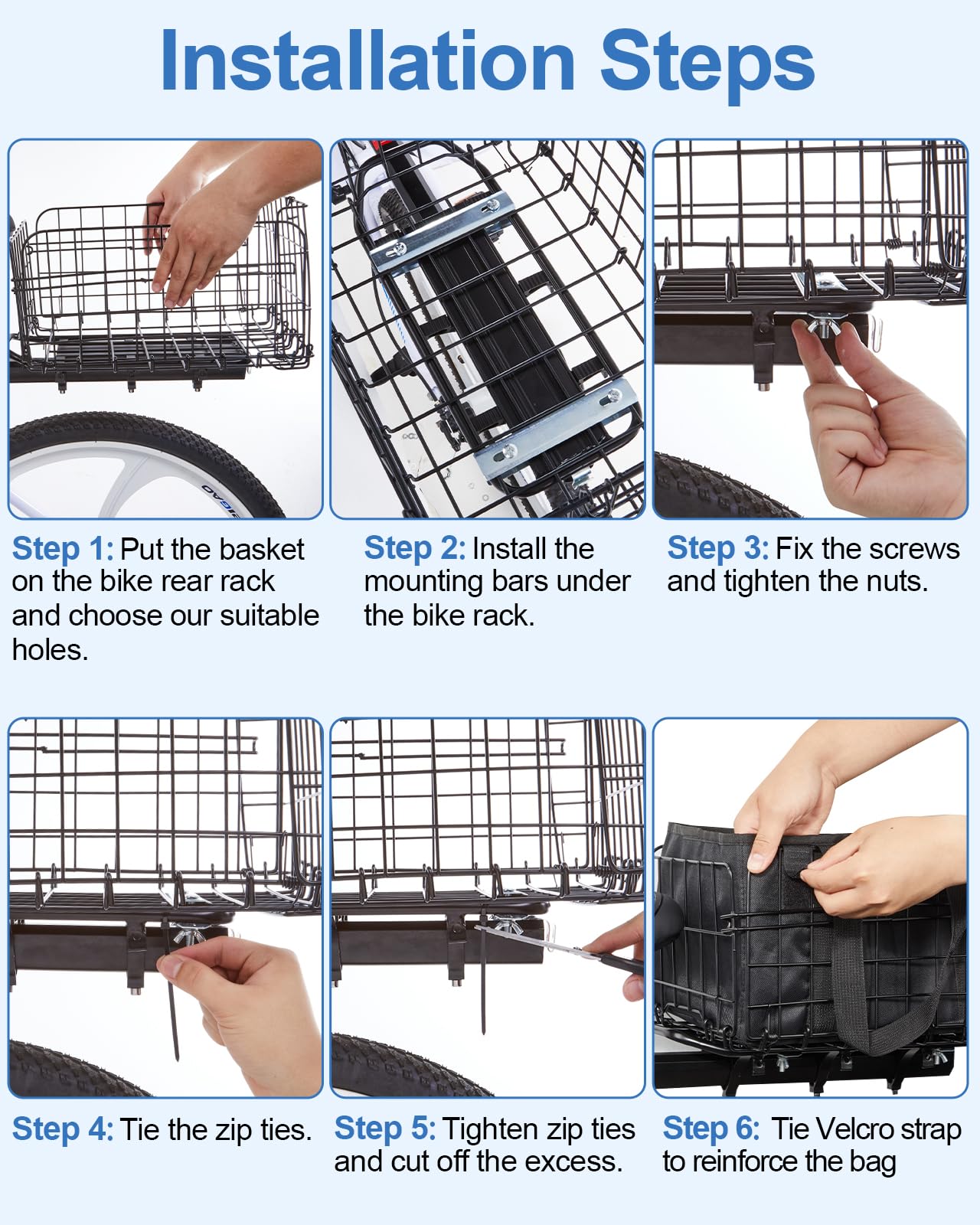 Zacro Bike Basket Front/Rear, Folding Bicycle Basket with Removable Liner Bag, Large Quick Release Design Metal Ebike Basket for Adult Women/Men Carrying Dogs, Pets, Fruit & Grocery