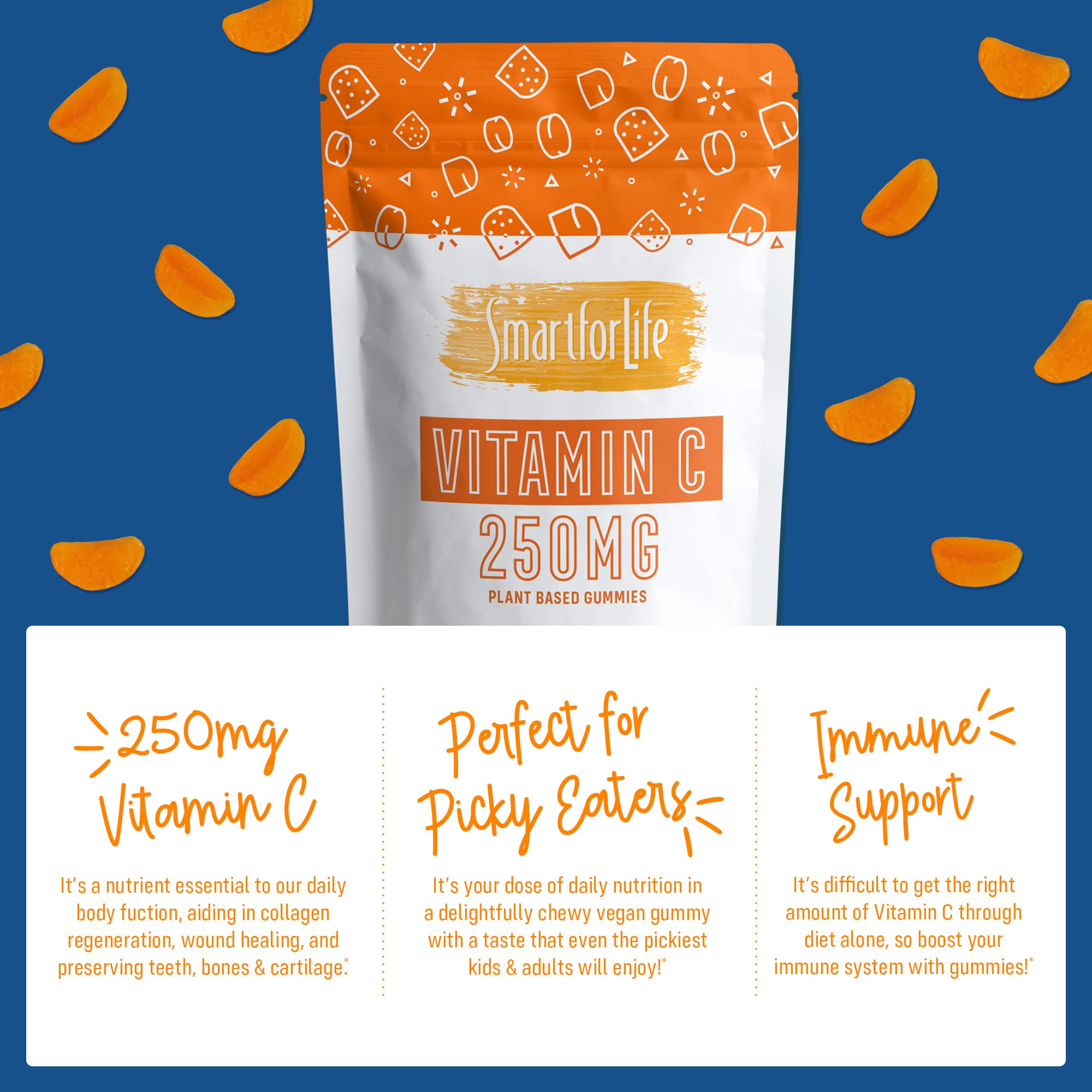 Smart for Life Vitamin C Gummies - Plant Based Vegan Vitamin C Gummies Natural Orange Flavor - Immune Support Gummies for Adults and Kids - Non-GMO - Dietary Supplement - 60 Count