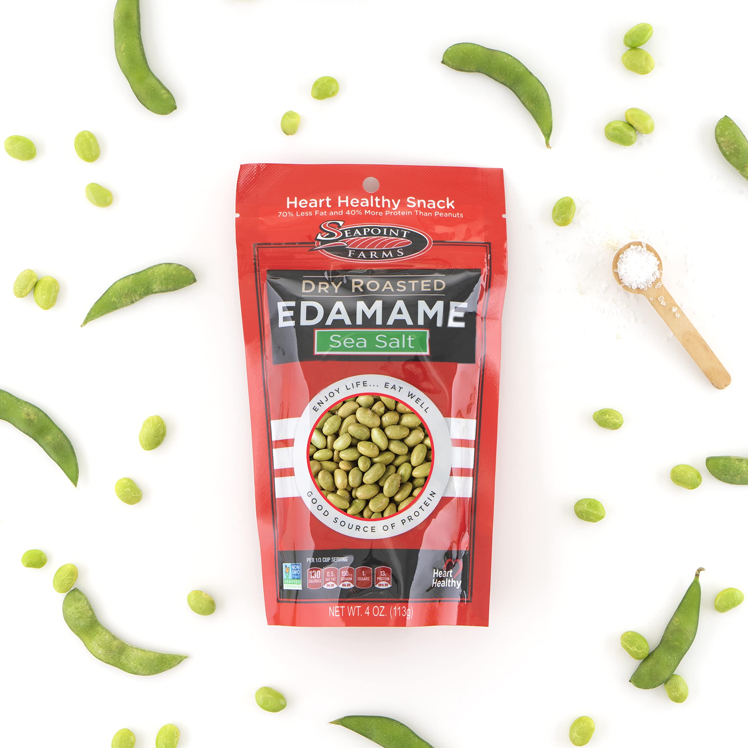 Seapoint Farms Dry Roasted Edamame, Sea Salt, Vegan, Gluten-Free, Kosher, and Non-GMO, Crunchy Snack for Healthy Snacking, 4 oz. Bag (Pack of 12)