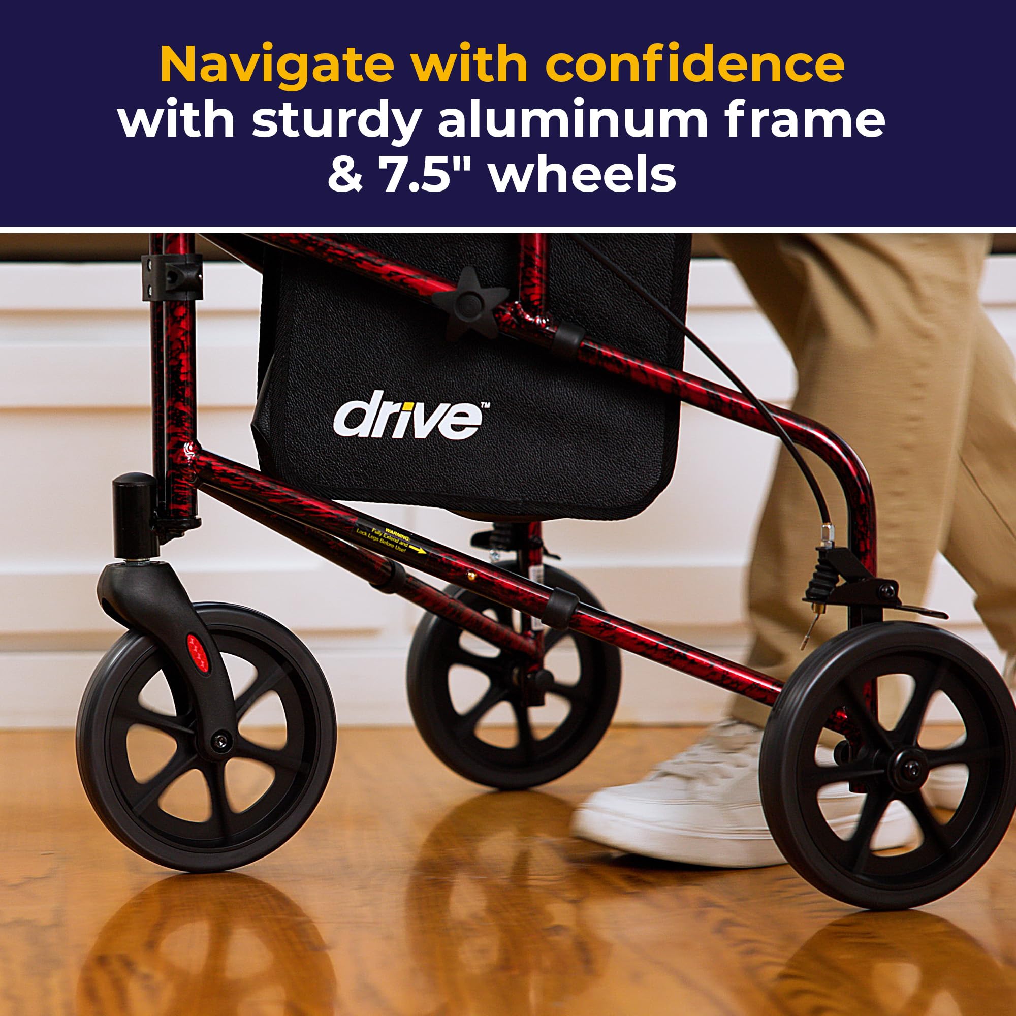 Drive Medical 10289RD Deluxe Foldable Rollator Walker, Black/Red