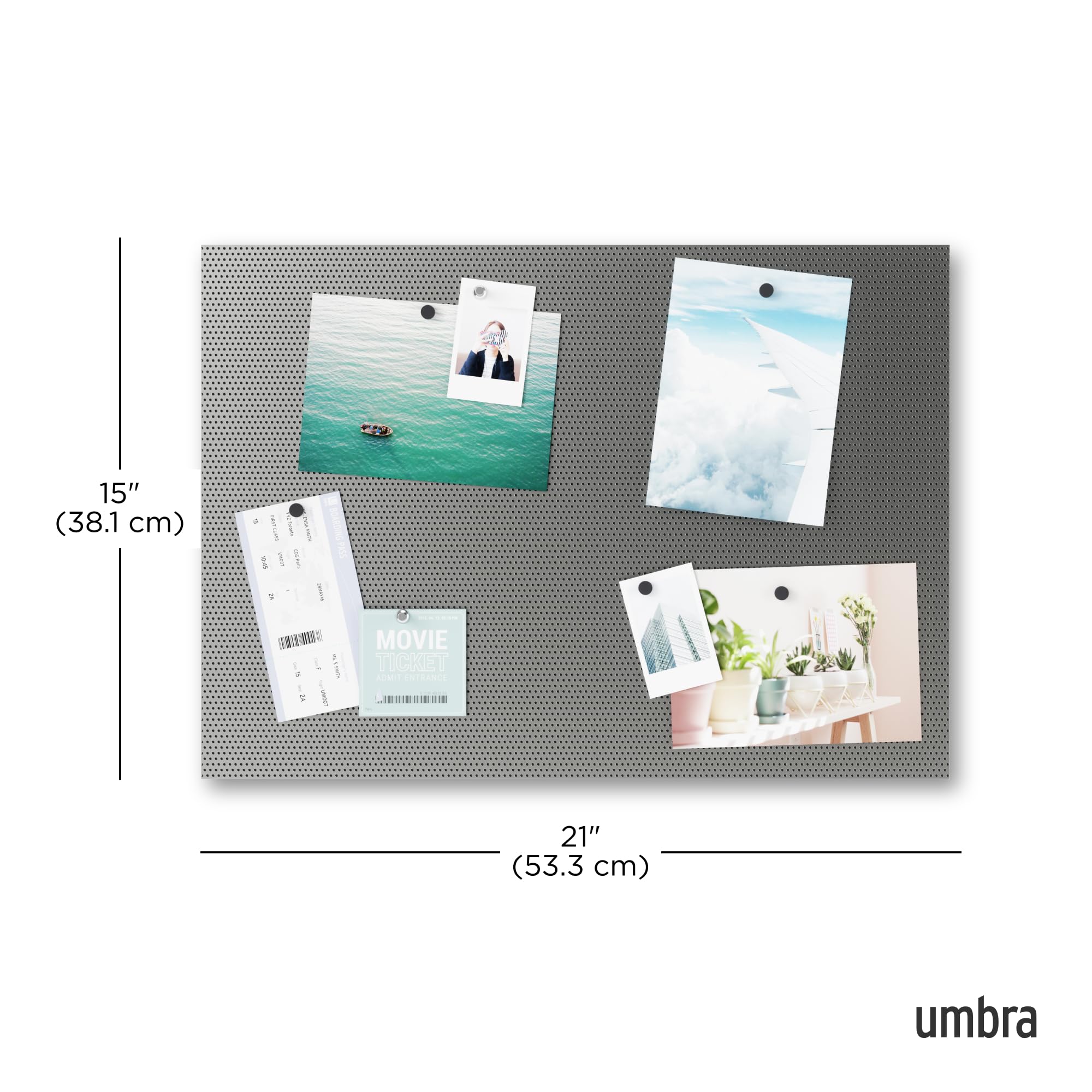 Umbra Bulletboard – Cork Board, Bulletin Board and Magnetic Board for walls – Modern Look with Dual Surface Design – Includes 12 Pushpins and 12 Magnets, 21x15 Inches