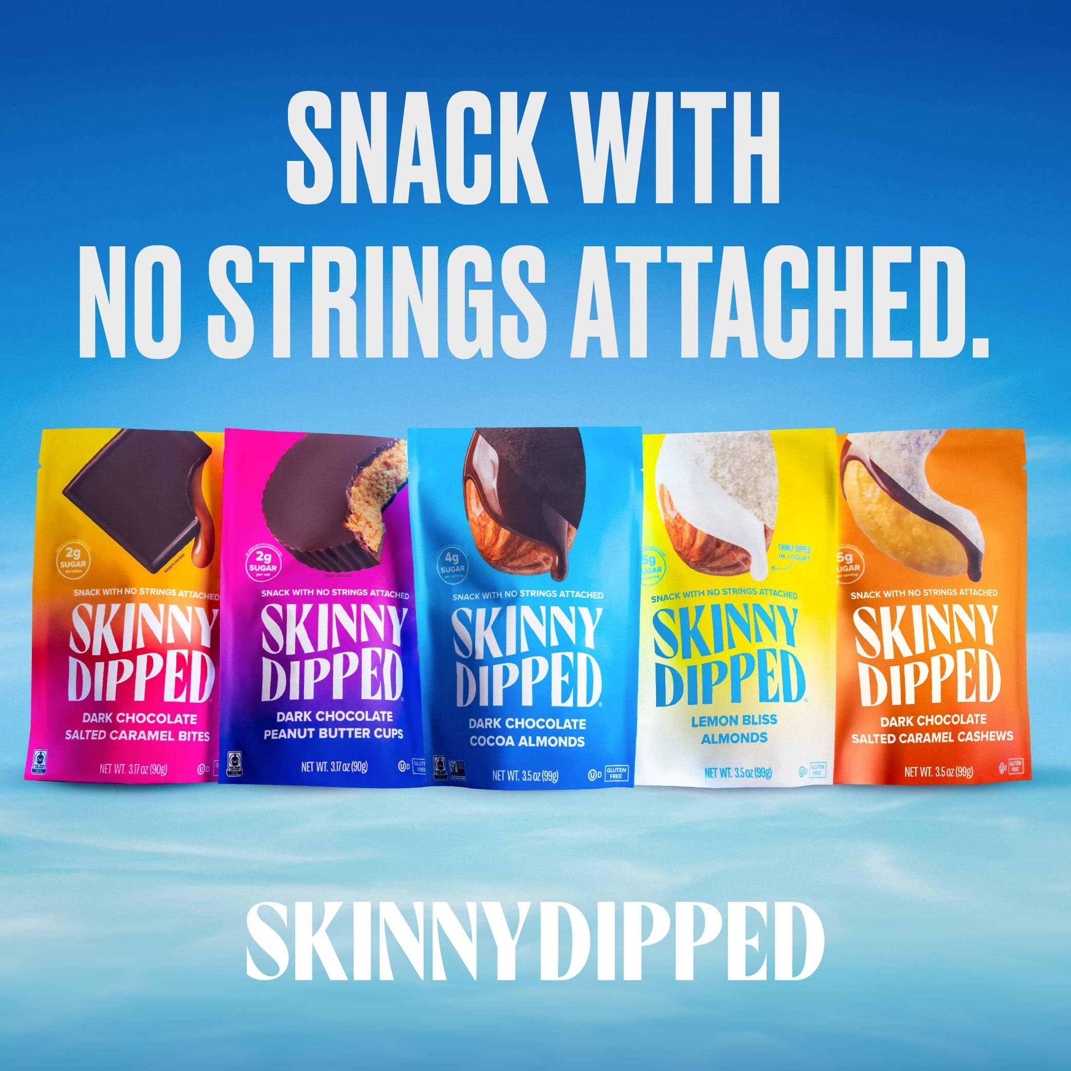 SkinnyDipped Dark Chocolate Salted Caramel Bites, 2g Sugar per Piece, Keto Friendly, No Palm Oil, Gluten Free, 4 Pack