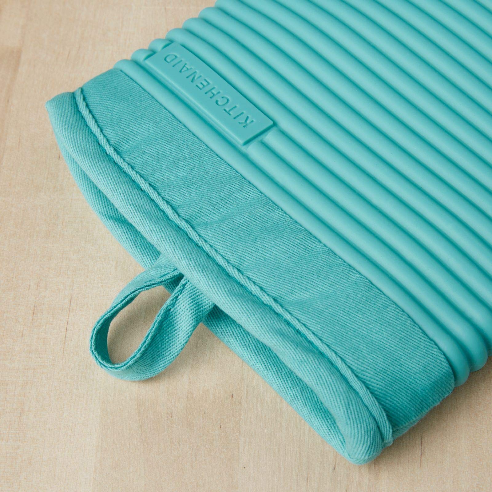 KitchenAid Ribbed Soft Silicone Oven Mitt Set, 7"x13", Aqua Sky 2 Count