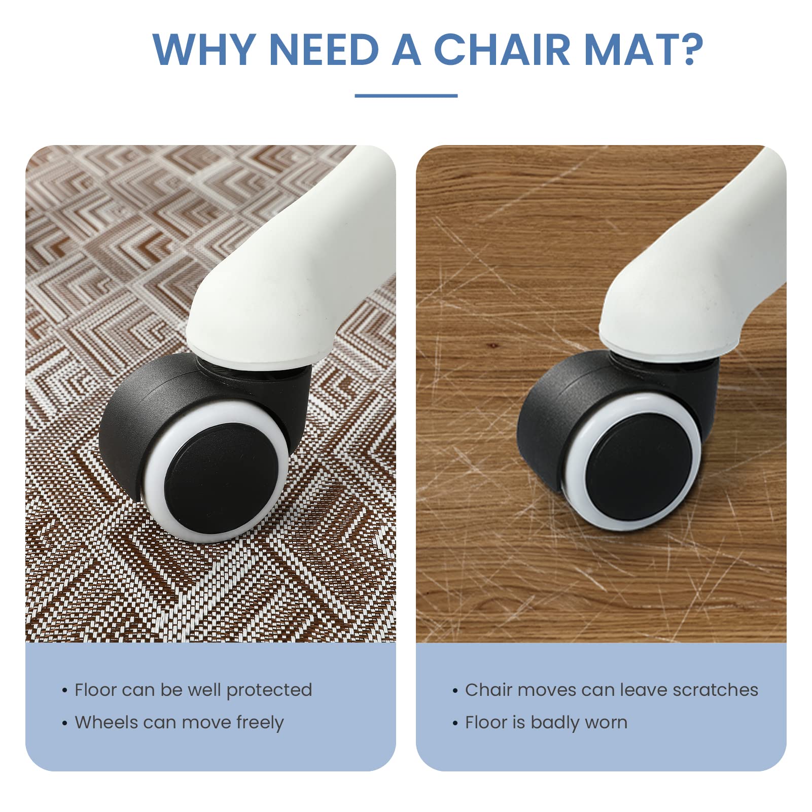 RccugmatS Chair Mat for Hardwood & Tile Floor, 36" x 48" Heavy Duty Office Chair Mat for Rolling Chairs, Anti Slip, Computer Desk Chair mat, Floor Protector for Home Office, White & Grey