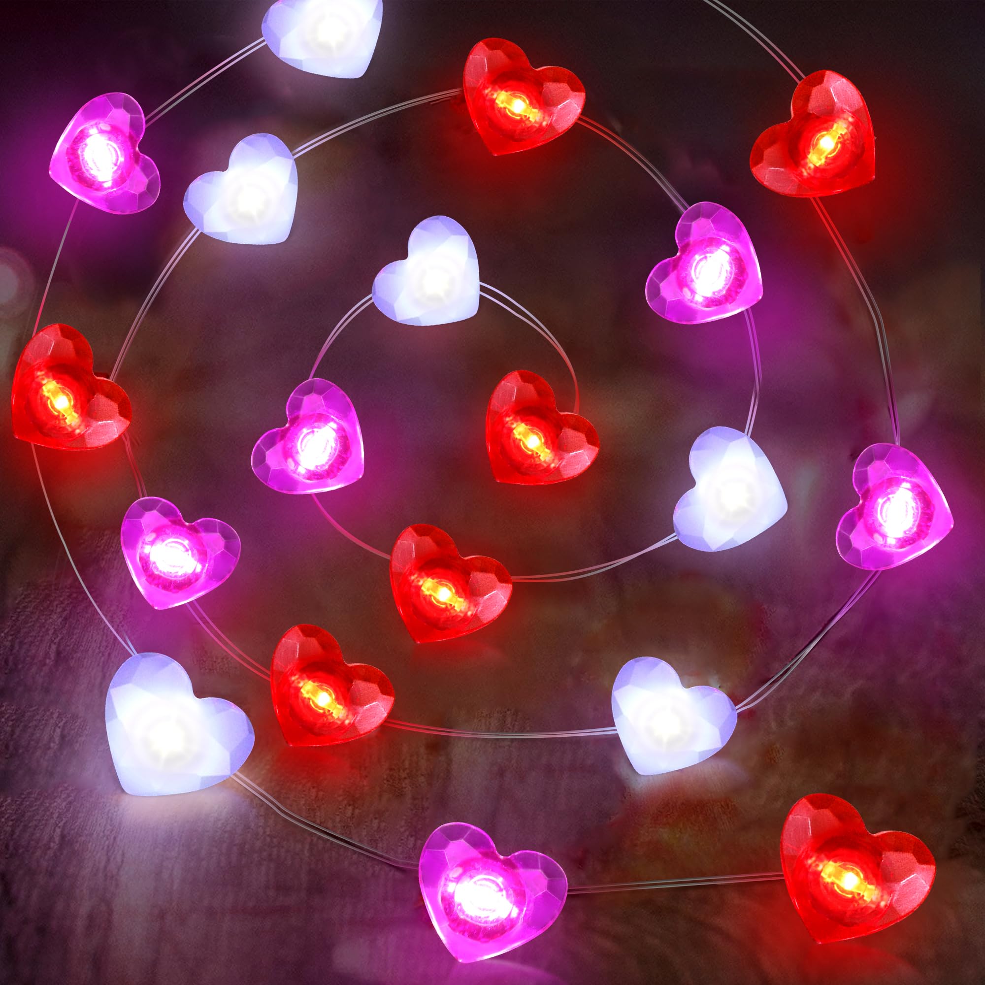 Valentines Day Decor 10FT 30 LED Valentine's Day Lights with Timer, Red Pink White Heart Lights String Battery Operated, 8 Modes Valentines Decorations Heart Fairy Lights Romantic Decor Home Bedroom