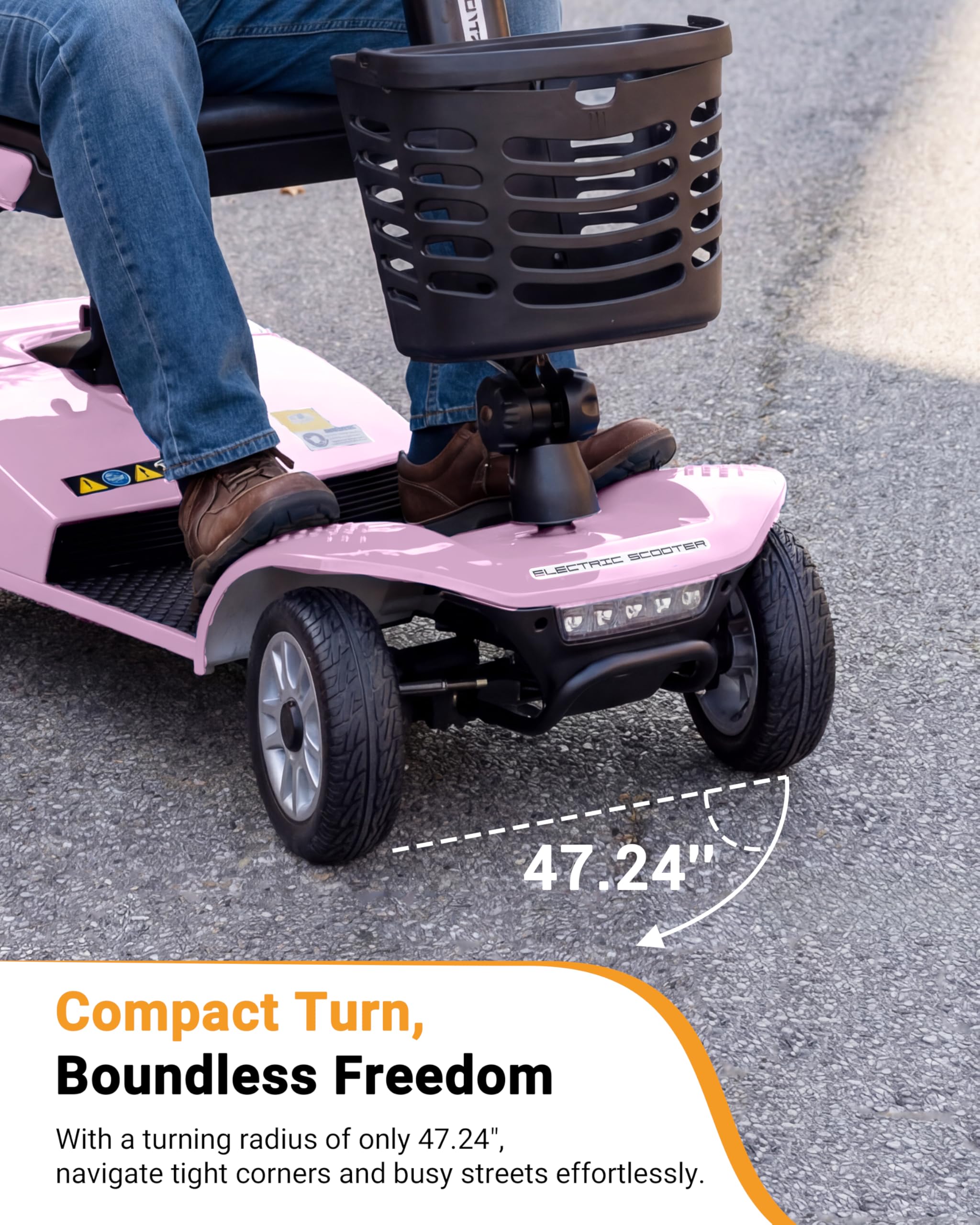 4 Wheel Mobility Scooter 400 LB Capacity, Heavy Duty Electric Scooter for Adults with Adjustable Seat & 27.6” Armrest Spacing, Powered Mobility scooters for Commuting Community & Outdoor Camping, Pink