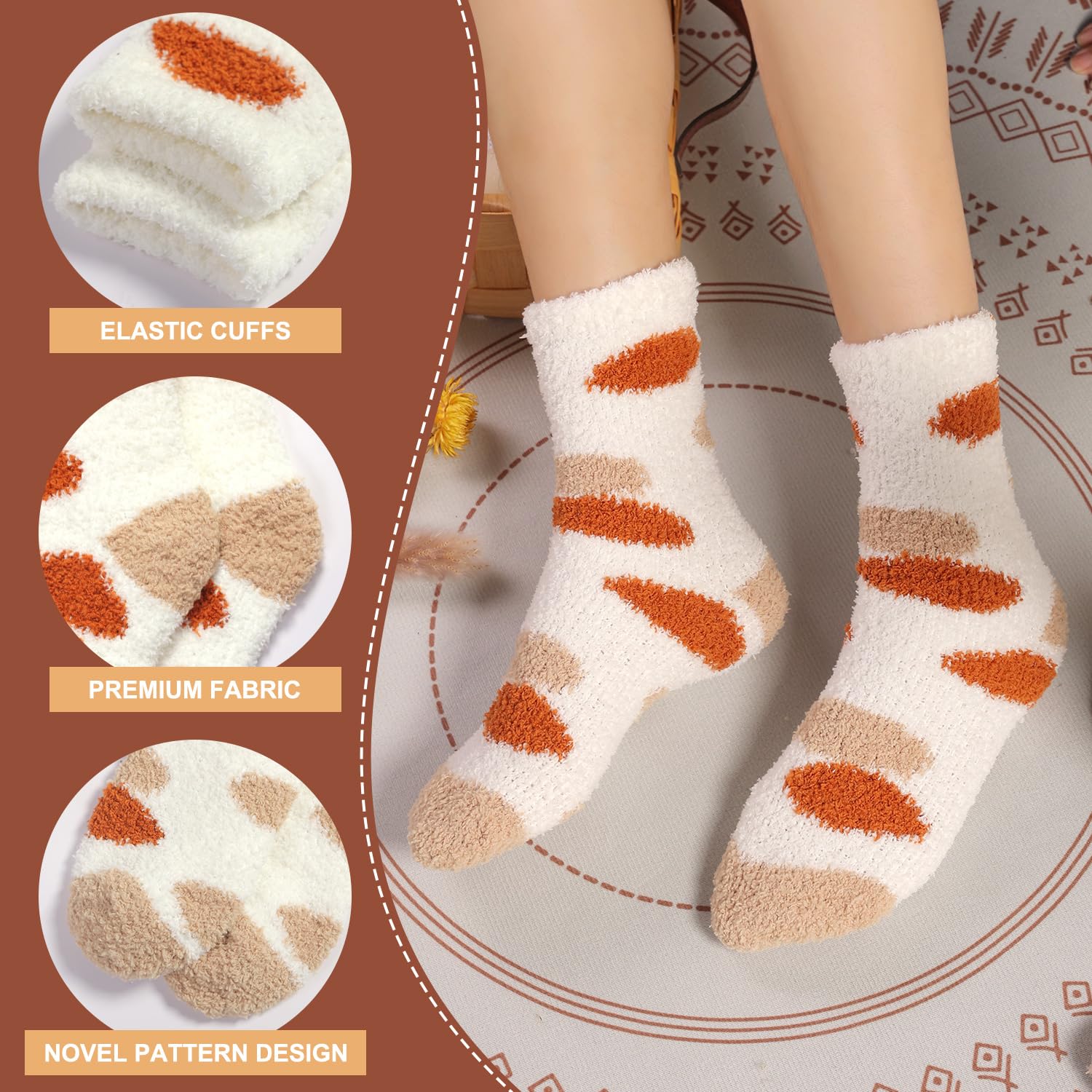 Toes Home Fuzzy Socks for Women Soft Fluffy Winter Cozy Slipper Socks Plush Sleep Fall Socks for Christmas Valentine's Day 6 Pairs