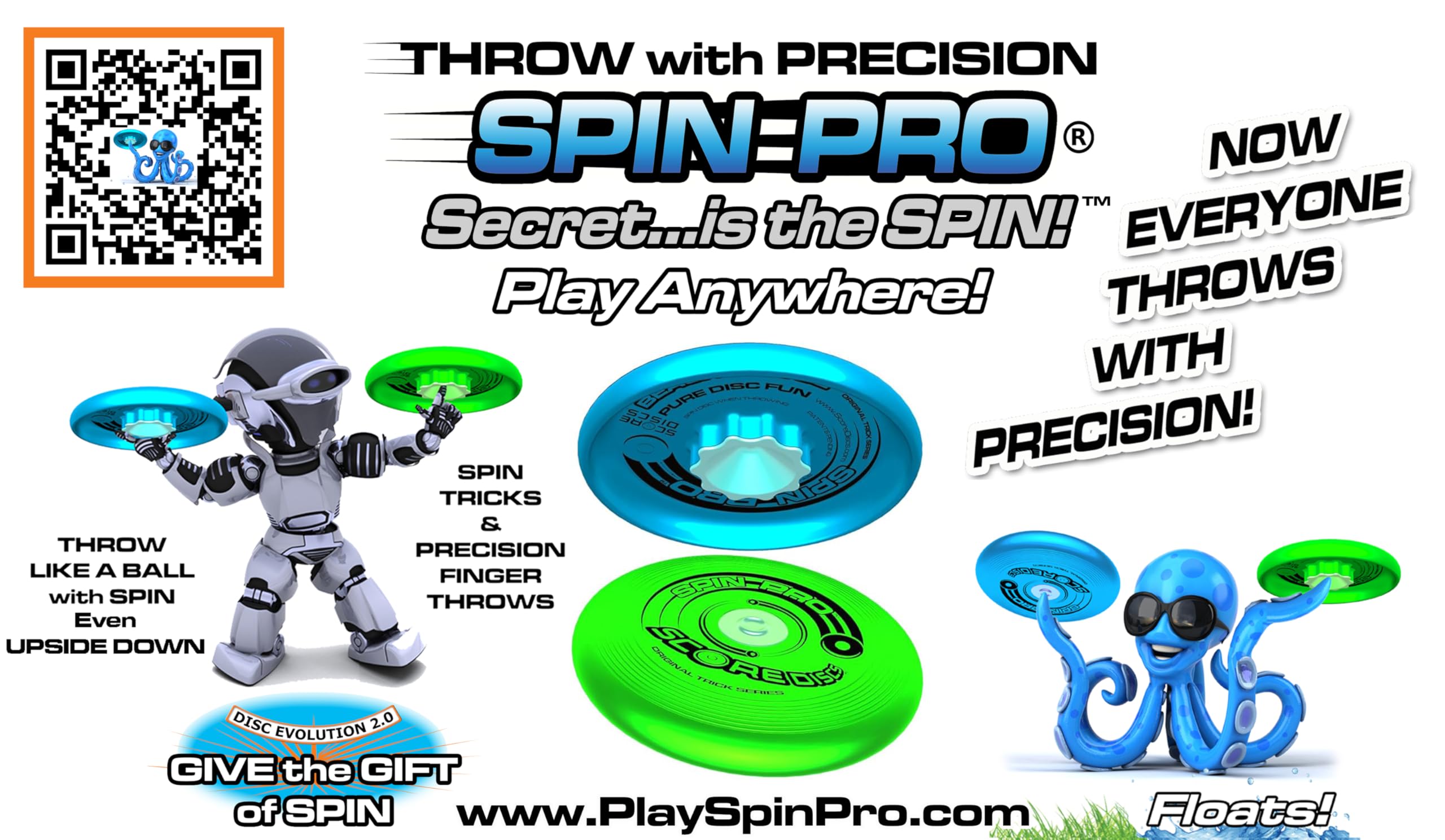 SPIN PRO Beach & Pool Sports Disc. Throw with Precision! Spin Tricks! Soft and Durable, Waterproof, Floats, Play Anywhere! Upgrade Your Fun!