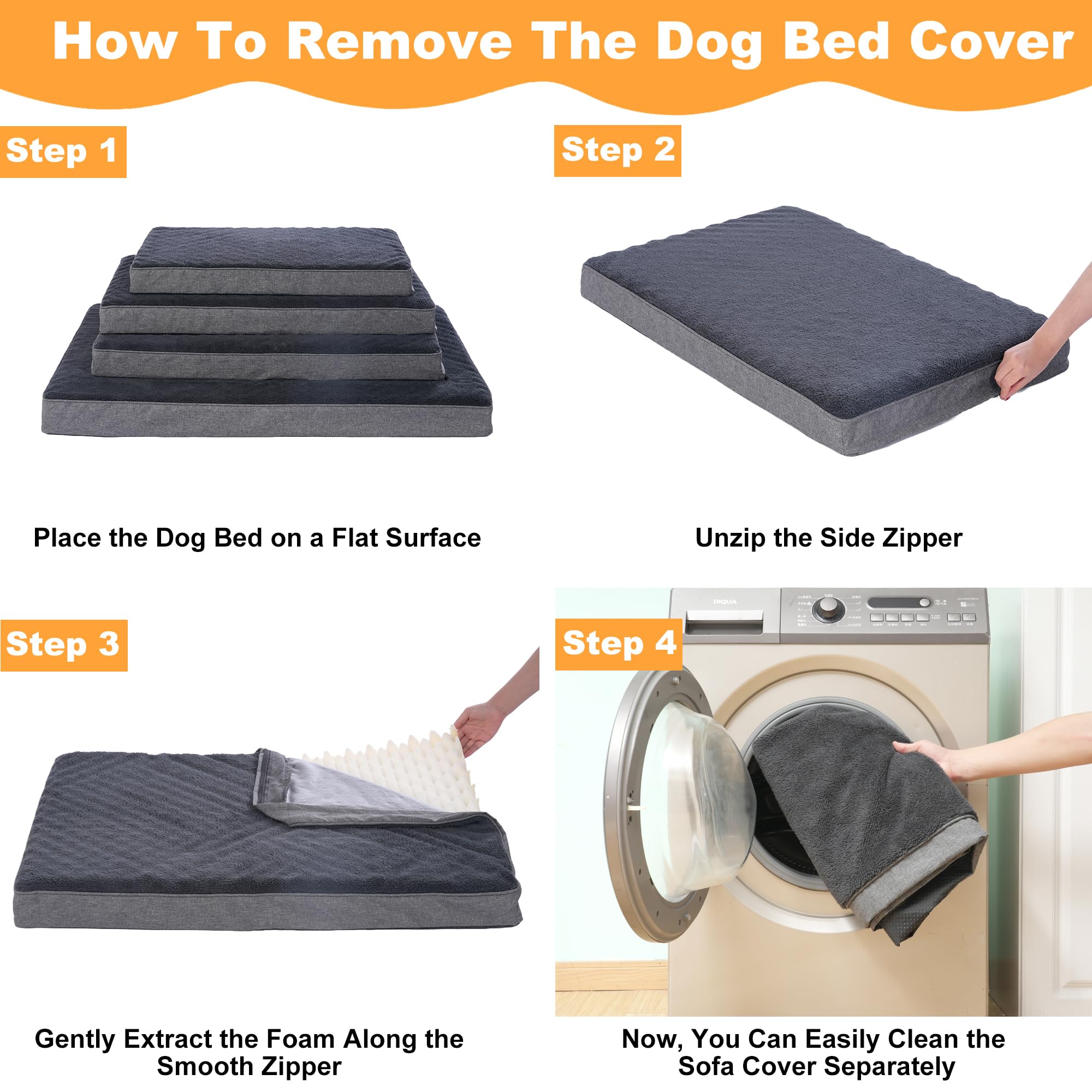 SOFTHOLA Orthopedic Dog Bed for Large and Medium Dogs, Dog Mat with Removable Washable Cover & Anti-Slip Bottom,Egg Crate Foam Pet Bed,Dog Mattress,Kennel Pad 36 x 27 inches for Dogs Up to 65 lbs