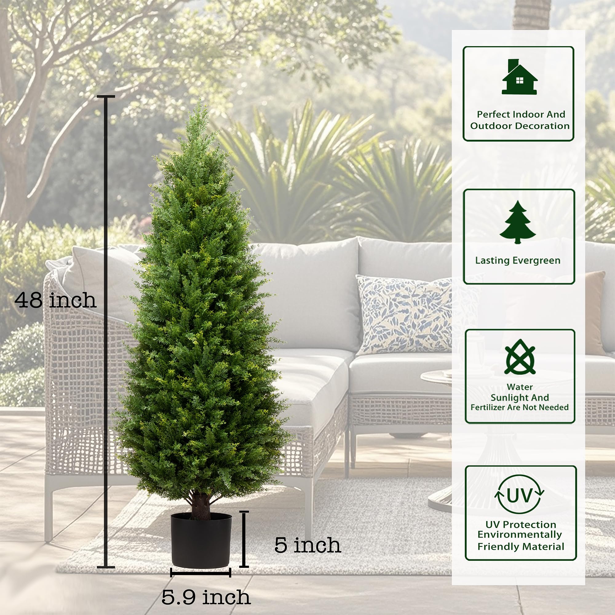 4ft Artificial Cedar Trees Artificial Topiary Trees Set of 2 Faux Cypress Plants UV Resistant Potted Bushes Faux Shrubs for Outdoor Indoor Front Porch Garden
