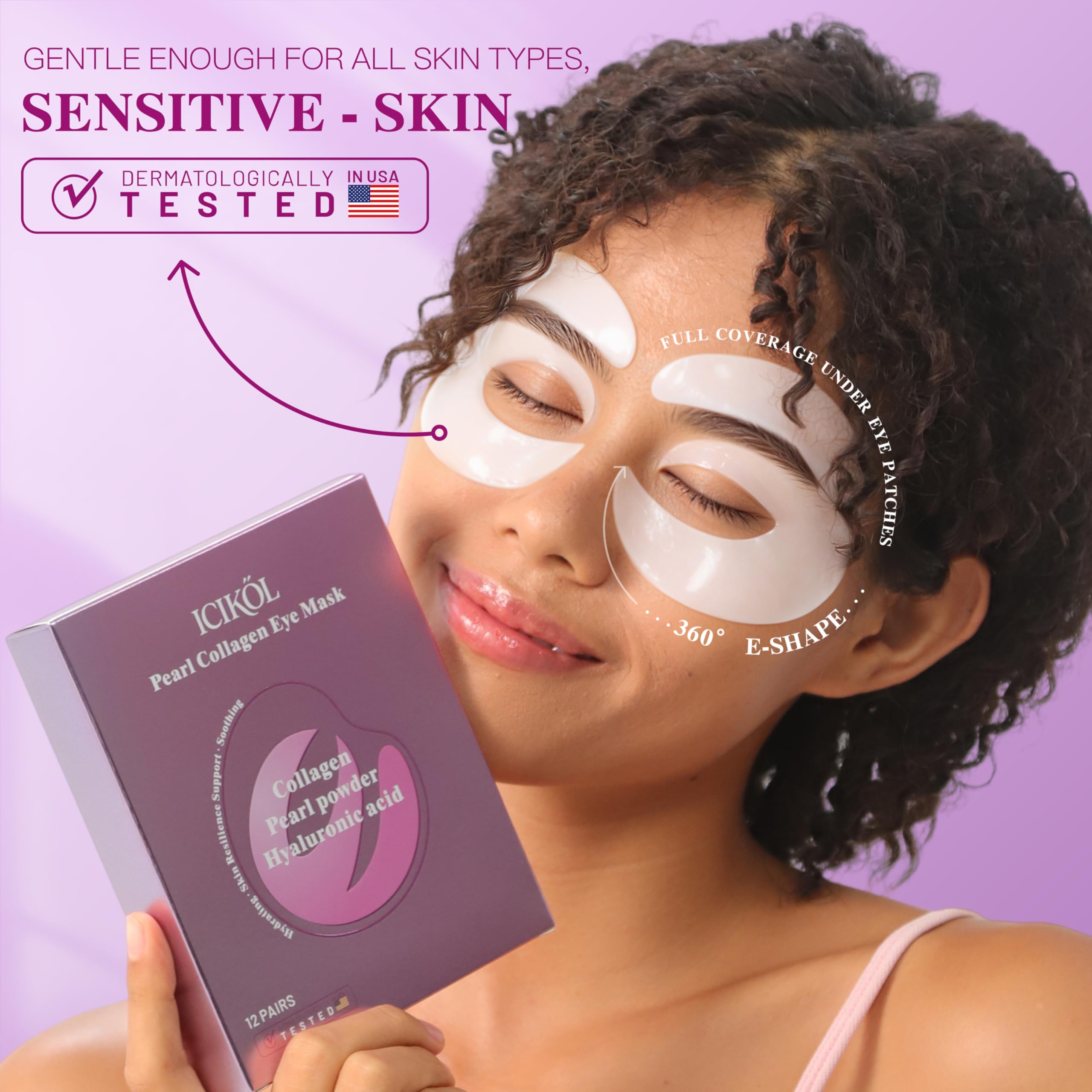 ICIKOL Under Eye Patches with Collagen, Eye Patches for Puffy Eyes and Dark Circles, 360° Under Eye Mask for Puffiness, Wrinkles, Fine Lines, Gifts for Women - Skin Care, 12 Pairs (White)