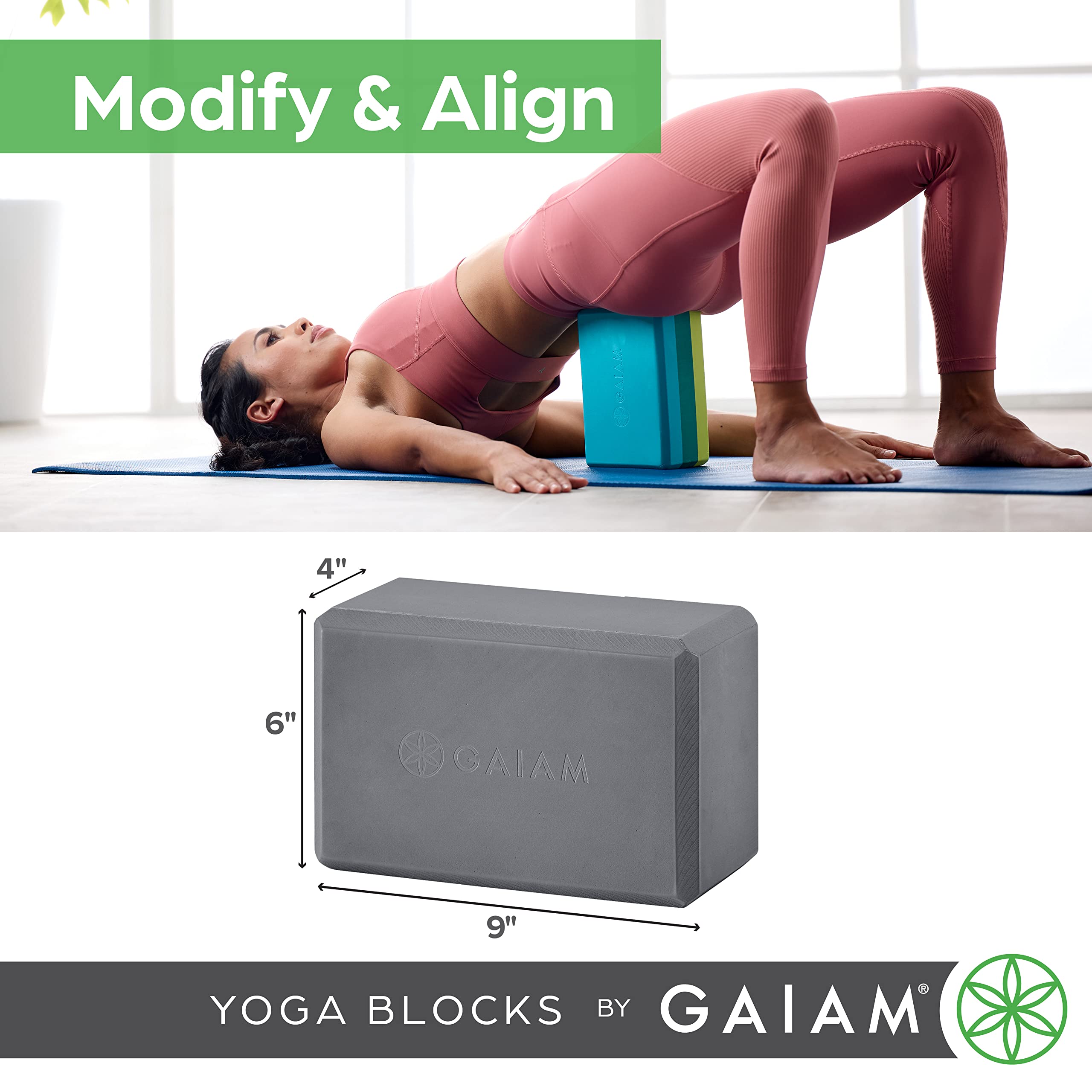 Gaiam Yoga Block - Supportive Latex-Free Eva Foam - Soft Non-Slip Surface With Beveled Edges For Yoga, Pilates, Meditation - Yoga Accessories For Stability, Balance, Deepen Stretches (Teal Tonal)