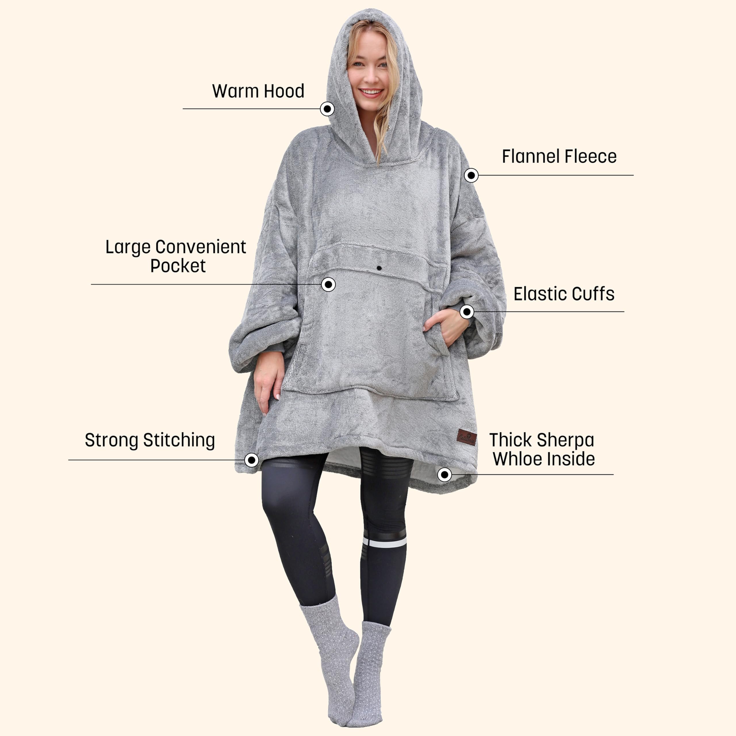 Catalonia Oversized Wearable Blanket Hoodie Sweatshirt, Comfortable Sherpa Lounging Pullover for Adults Men Women Teenagers Wife Girlfriend Gift