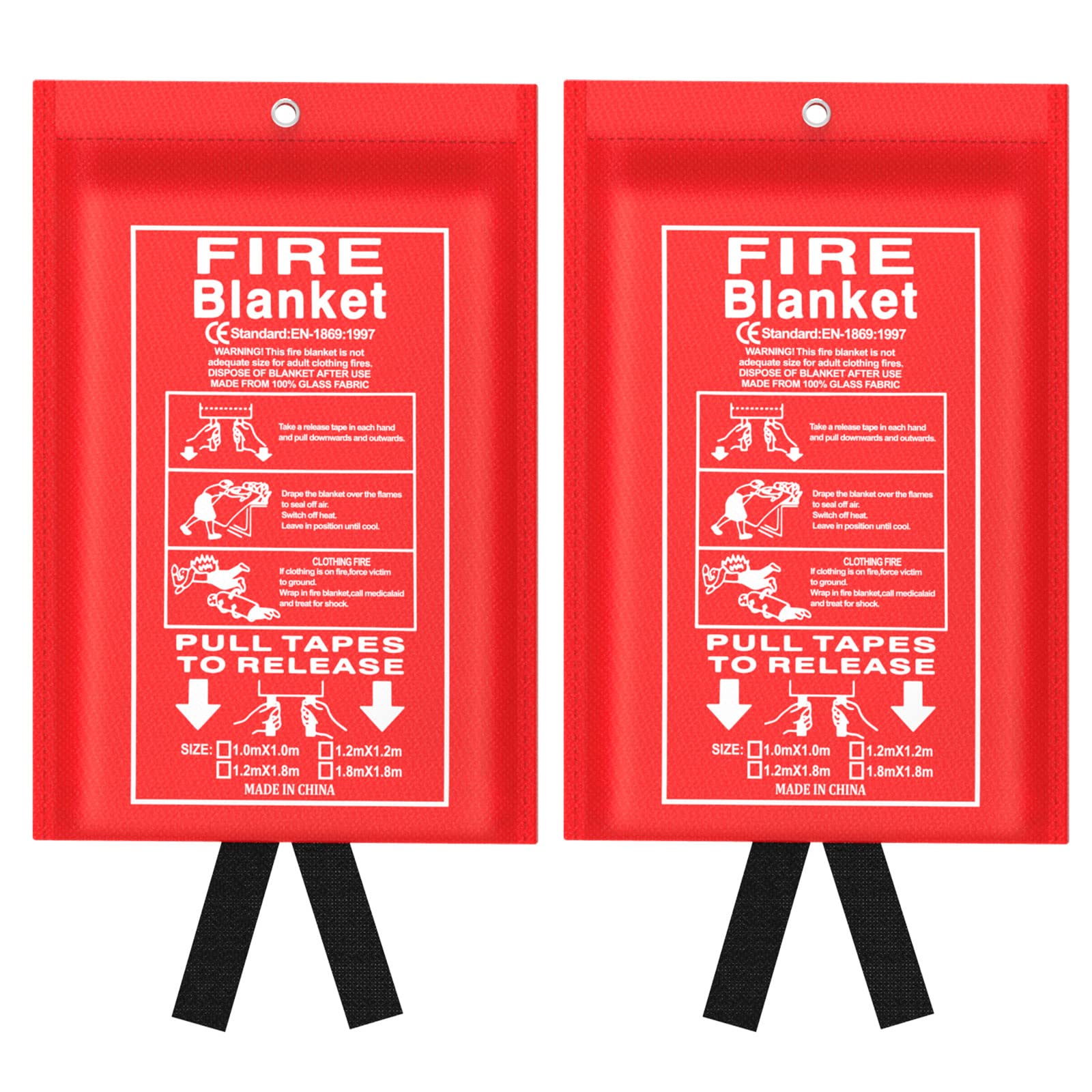 Jeagou Emergency Fire Blanket for Kitchen and Home, 2 Pack 39.37” x 39.37” Fiberglass Fire Safety Blankets for Survival, Suppression Fire Retardant Blanket