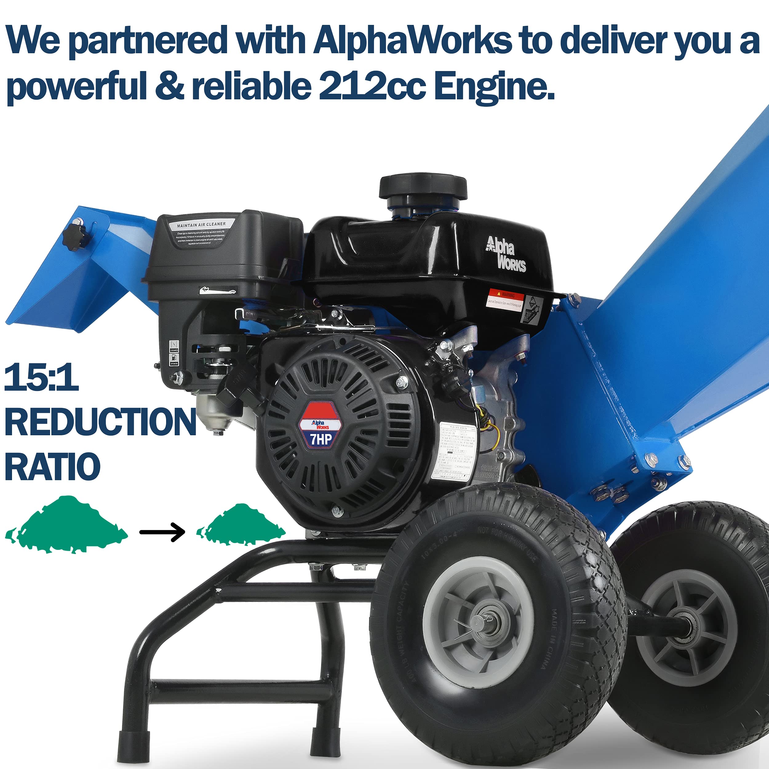 Landworks Wood Chipper Shredder Mulcher Heavy Duty Compact Rotor Assembly Design 3" Inch Max Capacity,Gas Powered