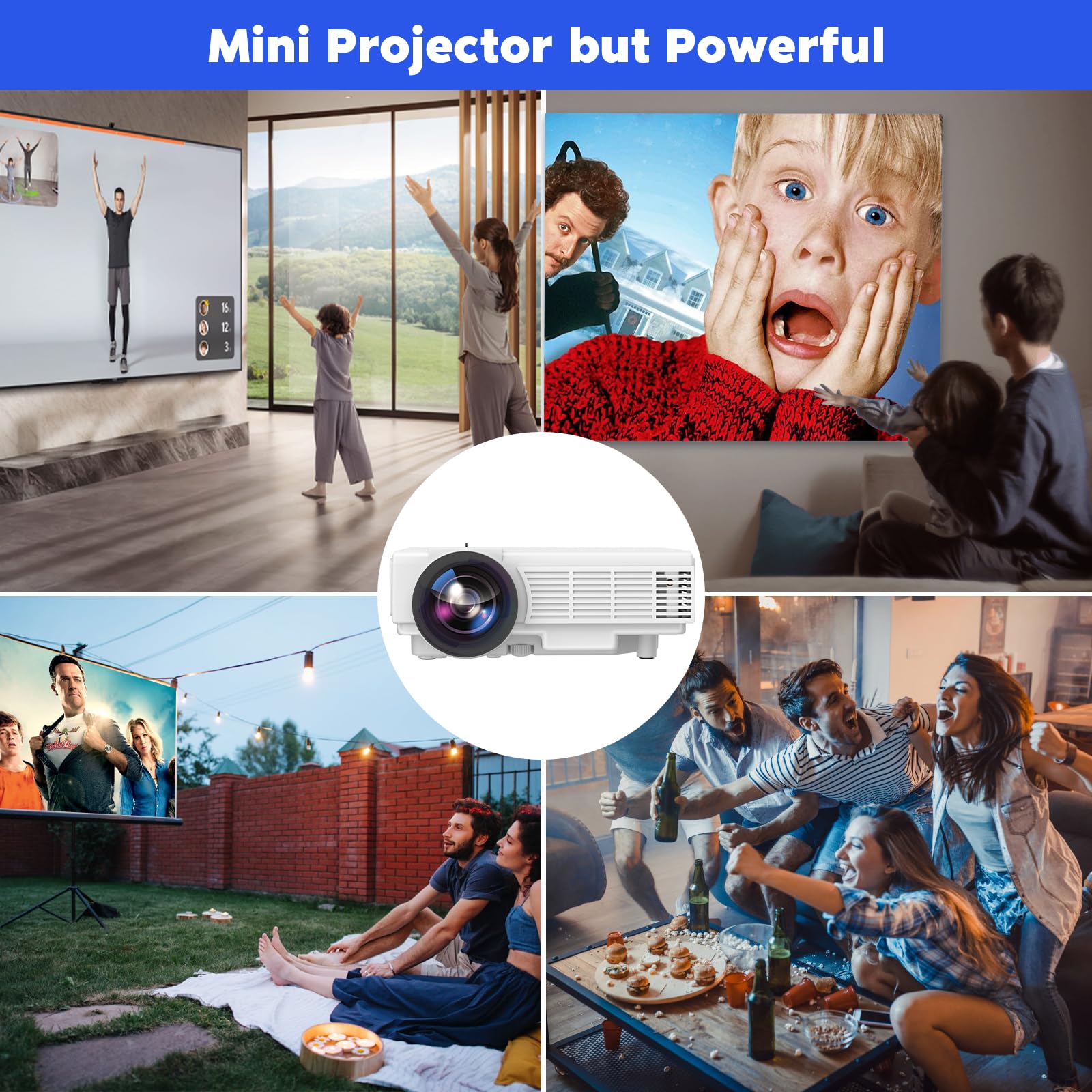 Mini Projector with Tripod, Portable Projector for Iphone, Full HD 1080P Supported Movie Projector, Portable Video Projector Compatible with TV Stick, Phone, HDMI, USB, TF