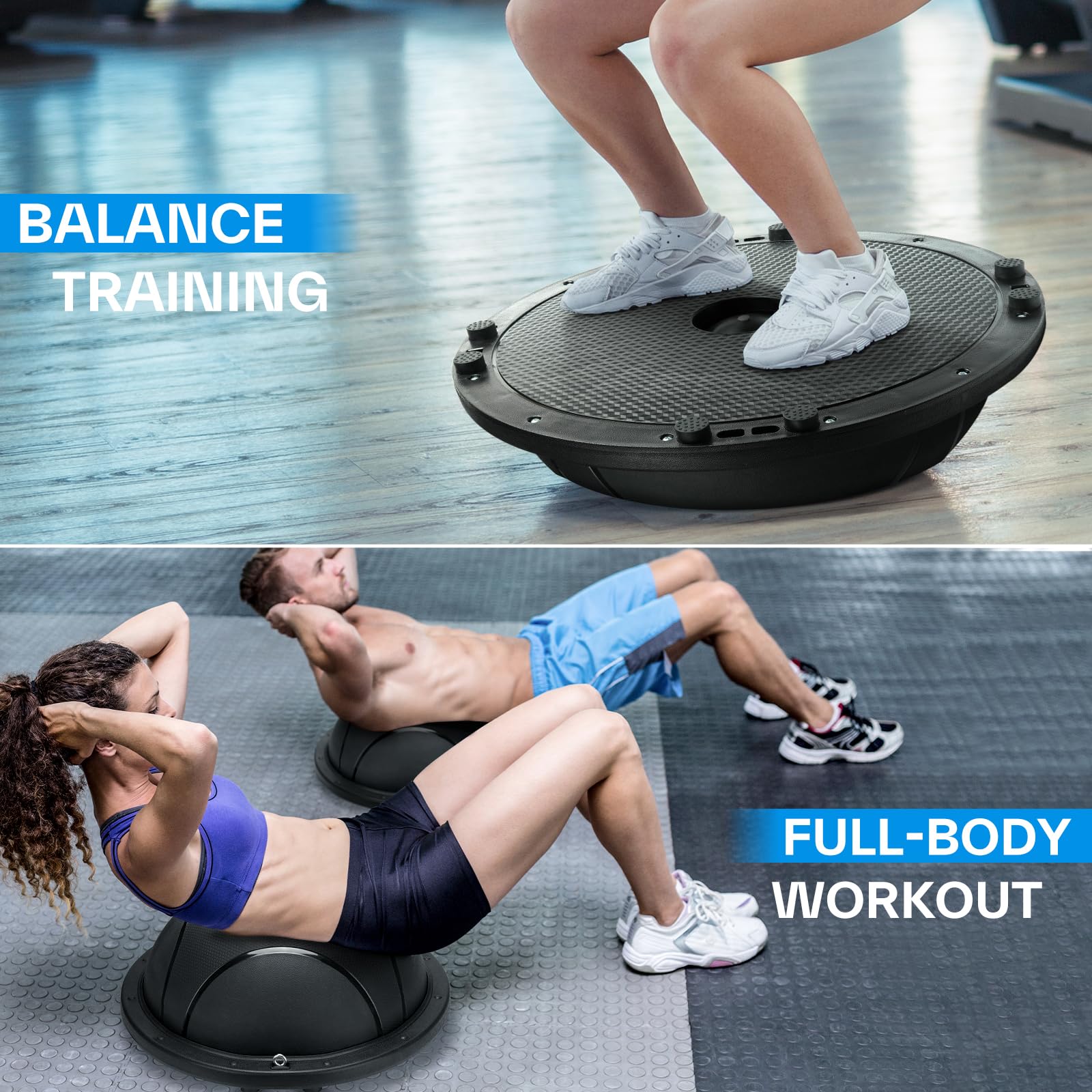 Sportneer Half Balance Ball - Inflatable Half Exercise Ball Balance Trainer with Resistance Bands & Pump - Non-slip Half Yoga Ball for Stability, Core Training, Physical Therapy - Home Gym Equipment