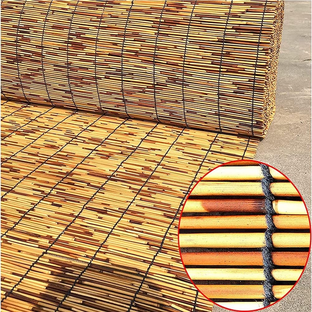 Blackout Bamboo Roller Shades for Indoor/Outdoor, Bamboo Blinds for Patio 24" 28" 30" 32" 36" 40" 42" 46" 48" 51" 53" 54" 60" 72" Wide, Natural Bamboo Roll Up Curtain Woven Custom Shades Cordless