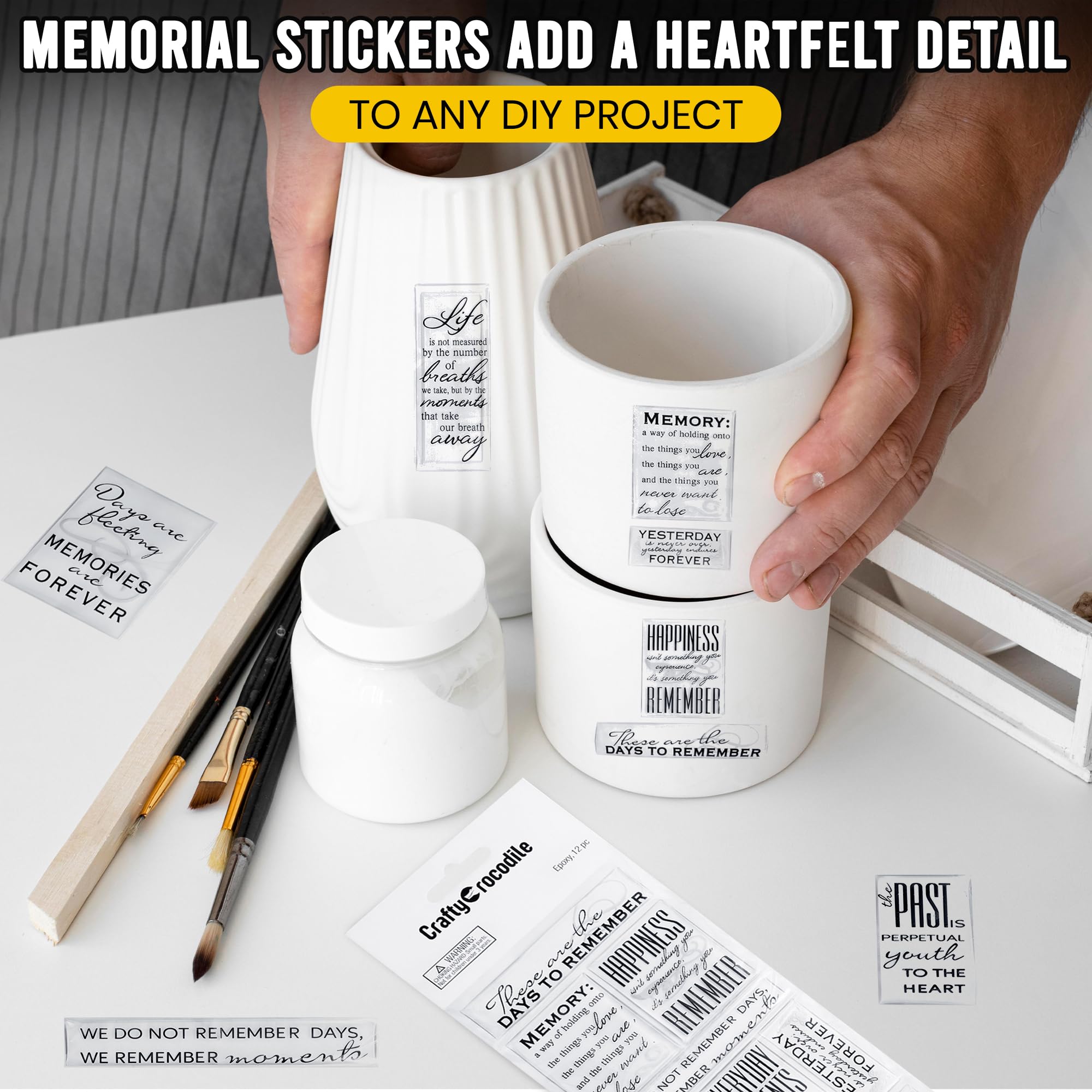 CraftyCrocodile Memories Love Quotes Epoxy Stickers - Clear & Black Memorial Family Themed in Loving Memory Stickers for Anniversary Wedding Scrapbook