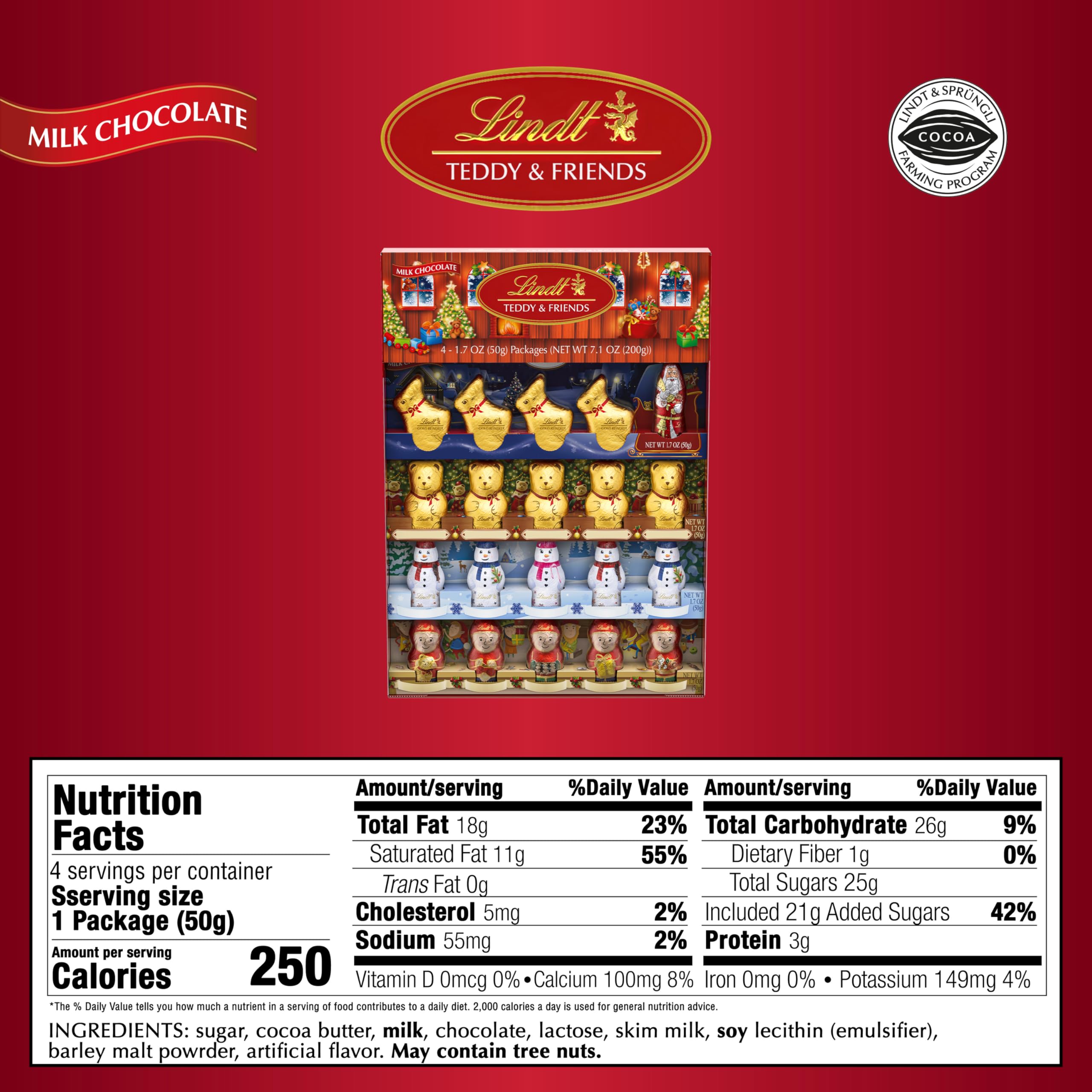 Lindt TEDDY & FRIENDS Holiday Milk Chocolate Candy, 7.1 oz. 4-pack