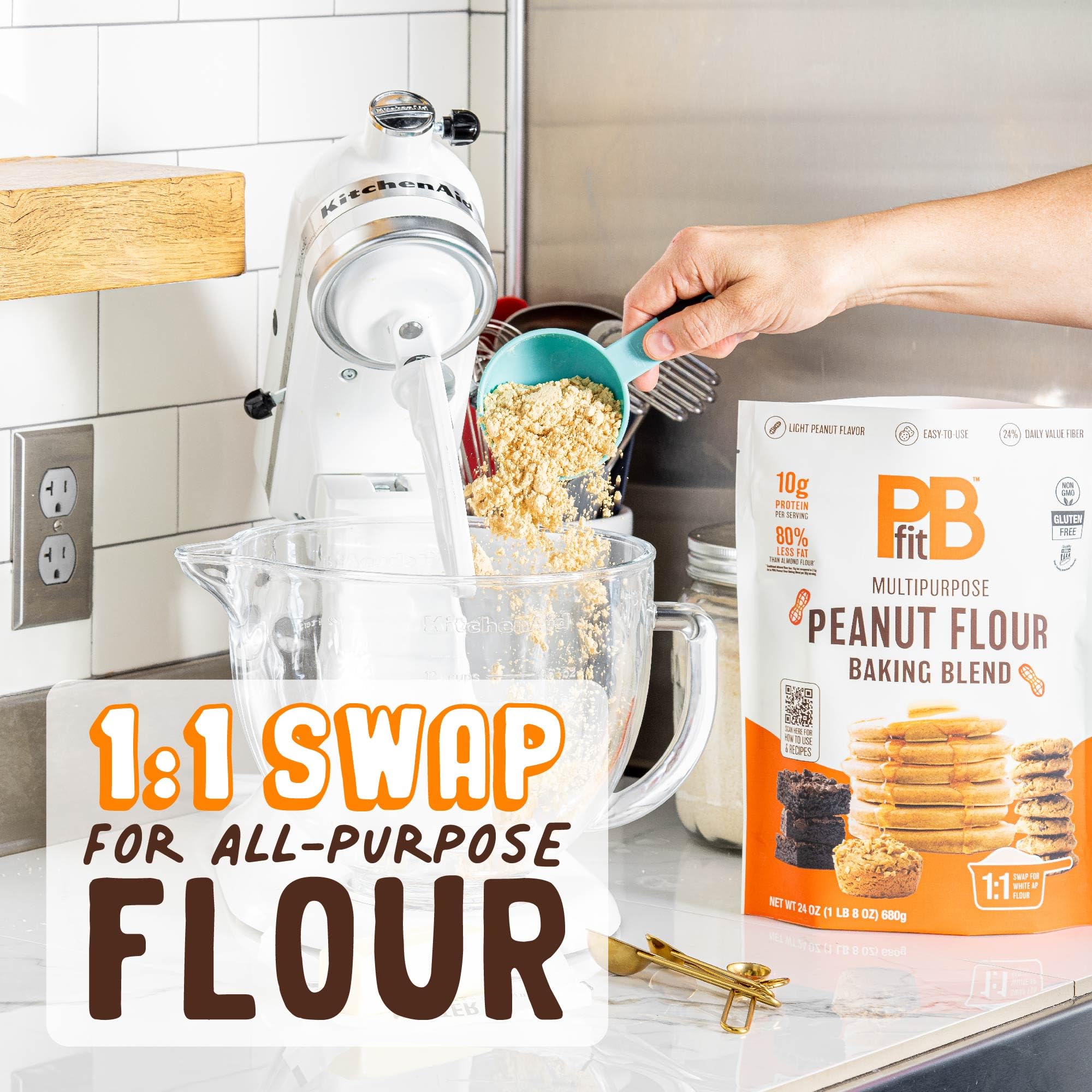 PBfit Peanut Flour Baking Blend - Gluten Free & Non GMO - 10g Protein per Serving 8% DV - 80% Less Fat than Almond Flour - 1 to 1 Swap for White Flour - Light Peanut Flavor - 25% DV Fiber - 24 oz