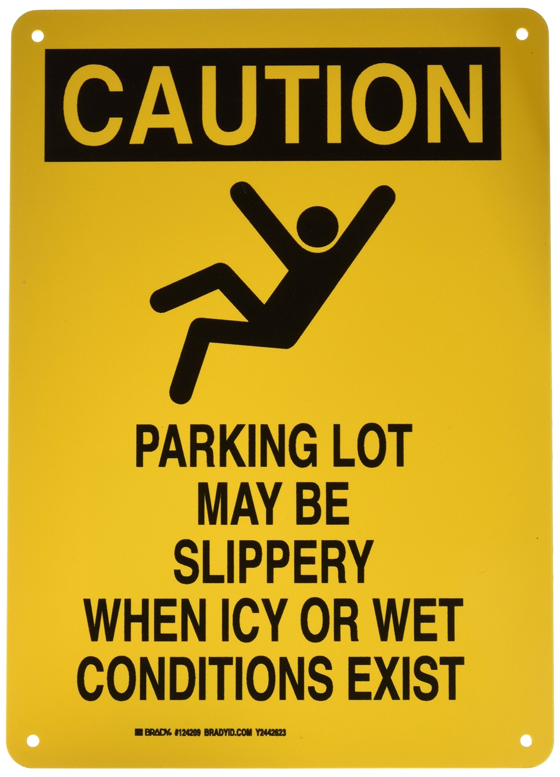 Brady 124209 Traffic Control Sign, Legend "Parking Lot May Be Slippery When ICY Or Wet Conditions Exist", 14" Height, 10" Weight, Black on Yellow