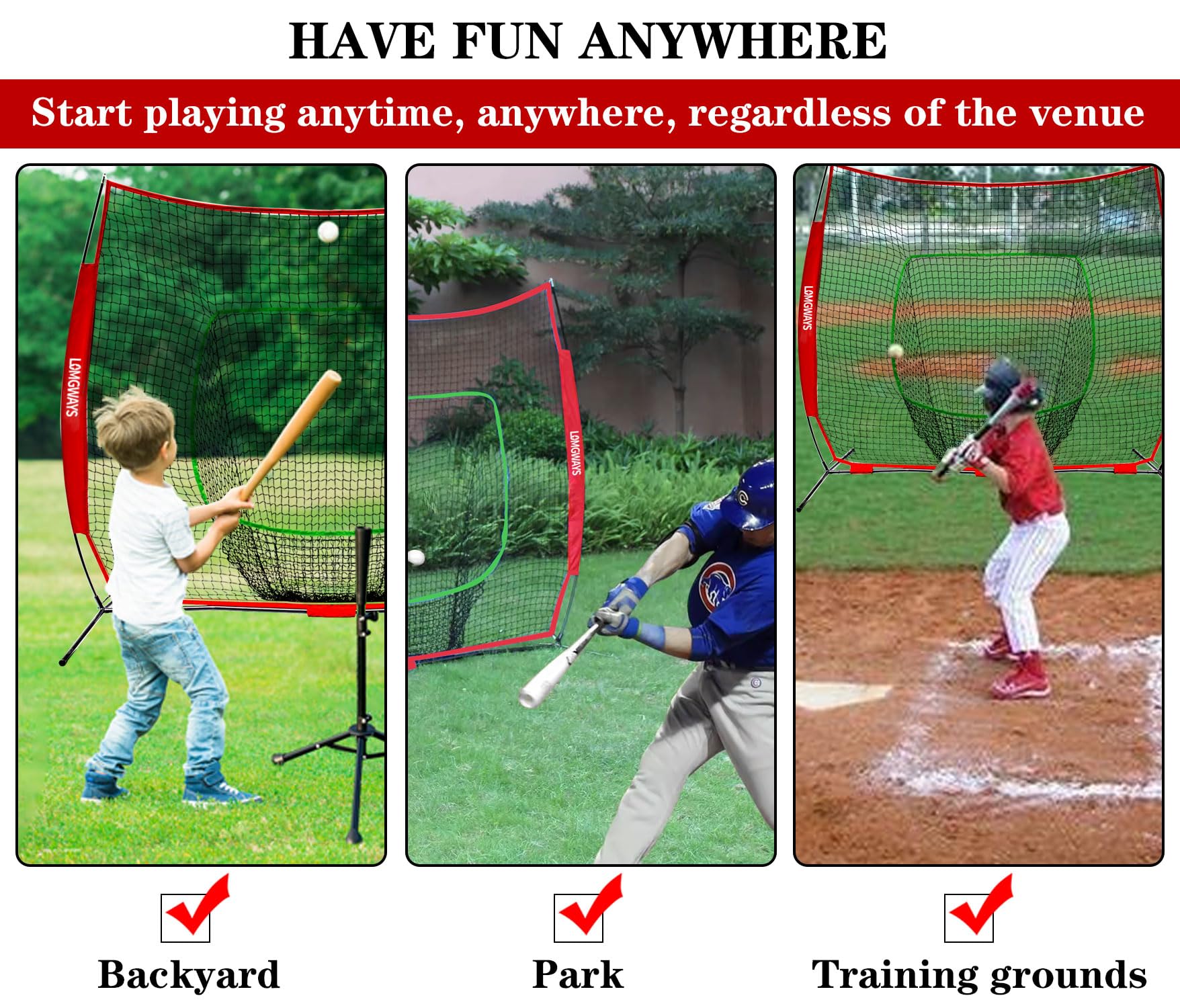LOMGWAYS 8x8 ft Baseball & Softball Practice Net with Steel Frame for Batting, Hitting, Pitching, Portable Baseball Batting Net with Carry Bag, Great for All Levels
