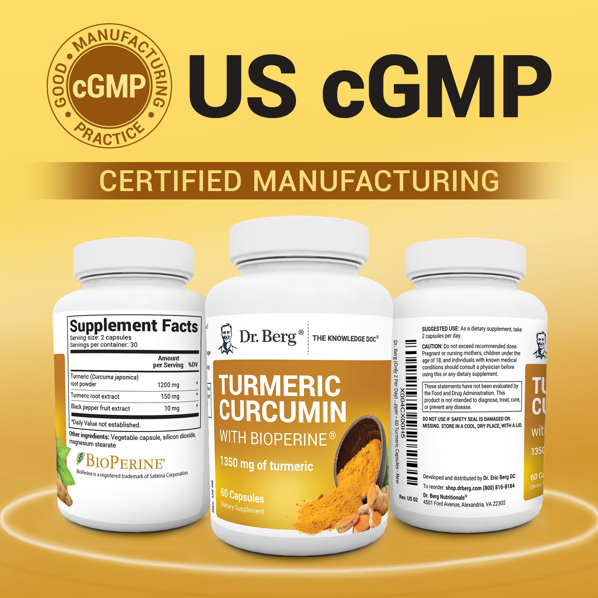 Dr. Berg (Only 2 Per Day) Turmeric Supplement with Black Pepper (BioPerine) - 1350 mg Turmeric Curcumin Supplement with 95% Curcuminoids – Turmeric Curcumin with Black Pepper – 60 Turmeric Capsules