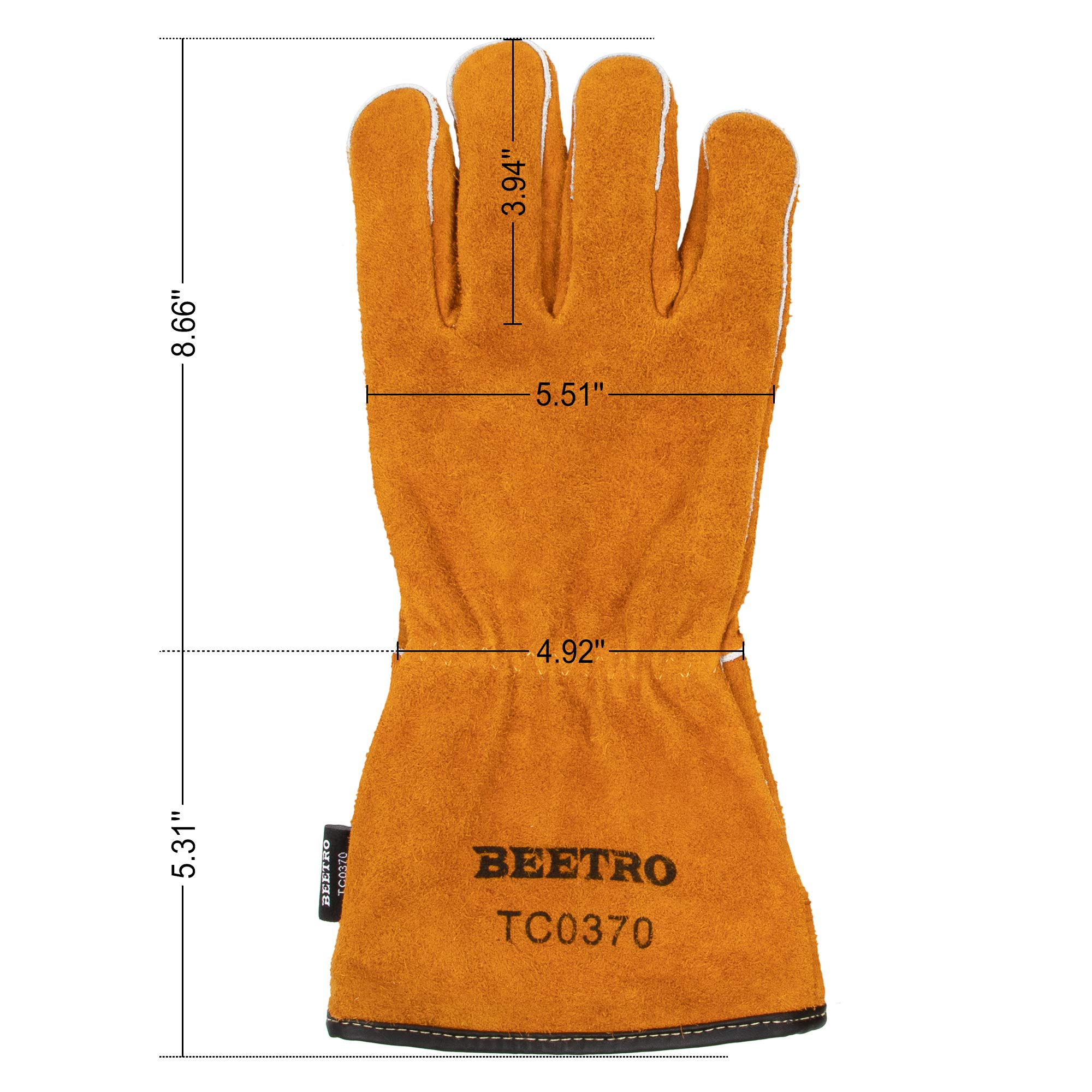BEETRO Welding Gloves 2 Pairs Cow Leather Forge/Mig/Stick/Tig Welder Heat/Fire Resistant, Mitts for Oven/Grill/Fireplace/Furnace/Stove/Pot Holder/Wood Burner/Animal handling glove with Soft Lining