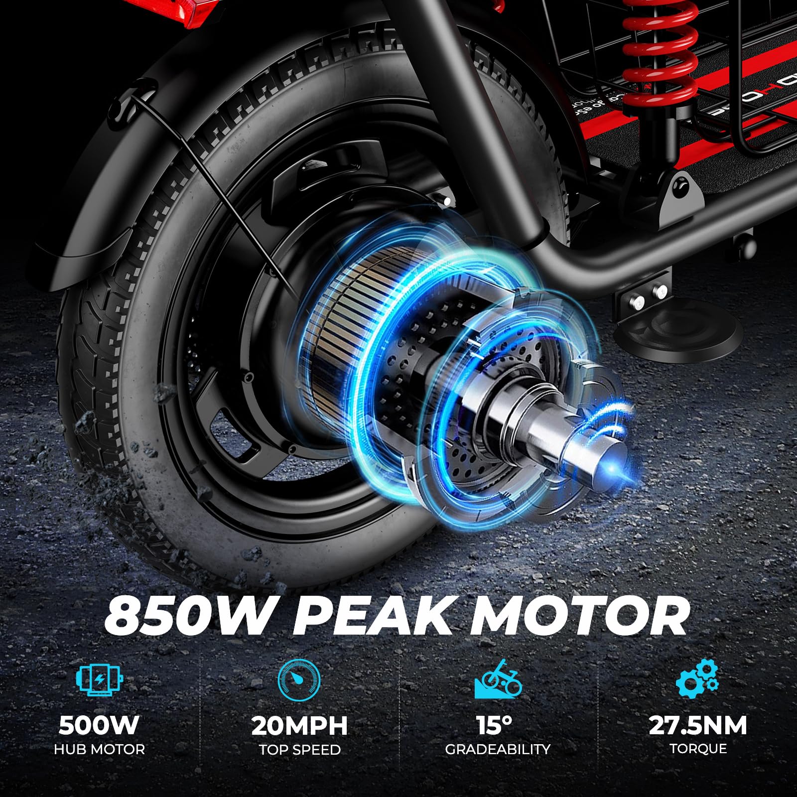 WINDHORSE 850W Peak Electric Scooter with Seat, 20MPH & 25 Miles Range, Dual Shock Absorbing, 3 Gear Speed, 14" Pneumatic Tire, Folding E Scooter for Adults with Basket for Commuting, 330lbs Load