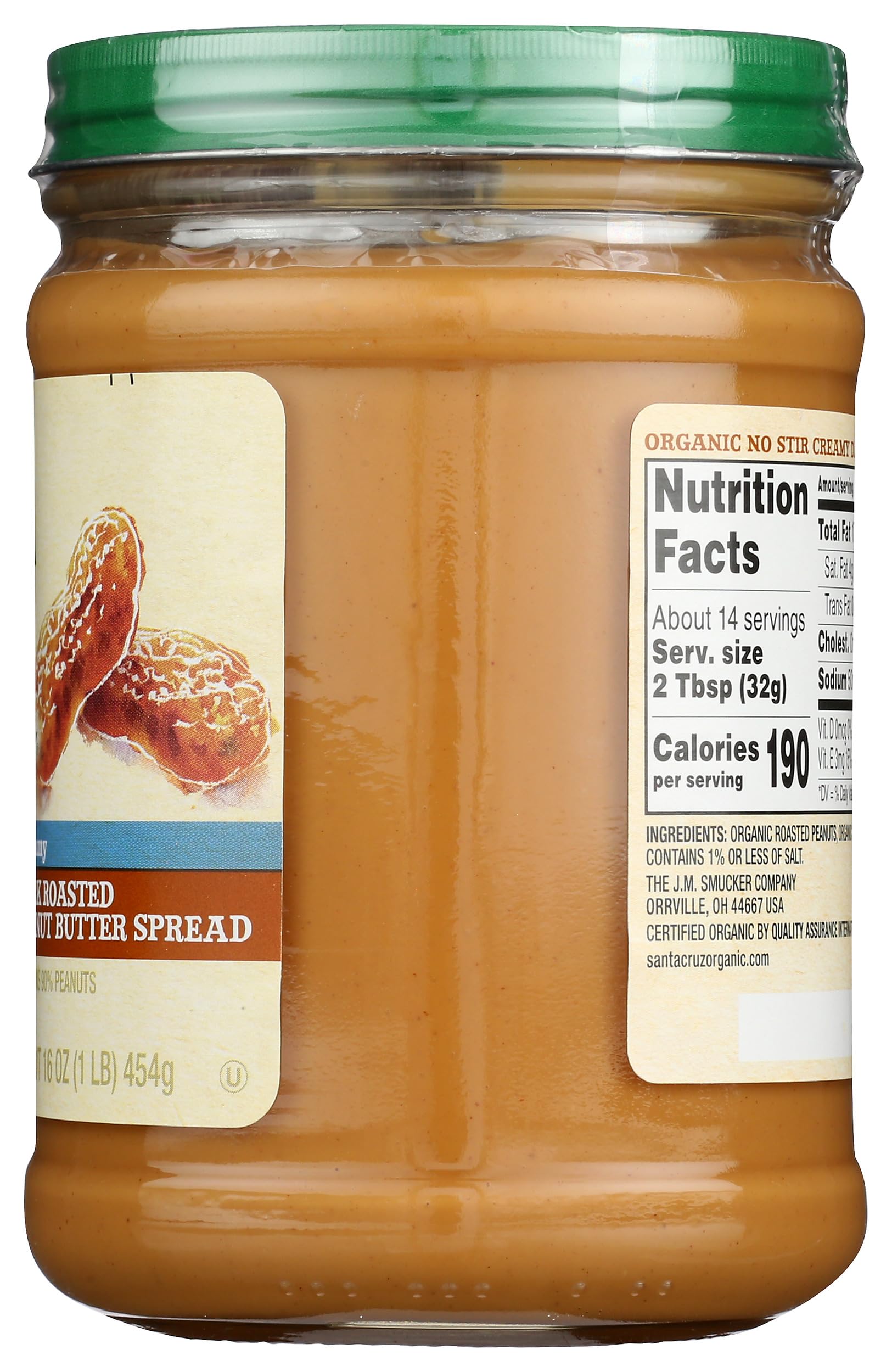 SANTA CRUZ ORGANIC Organic No Stir Dark Roast Creamy Peanut Butter Spread, 16 OZ