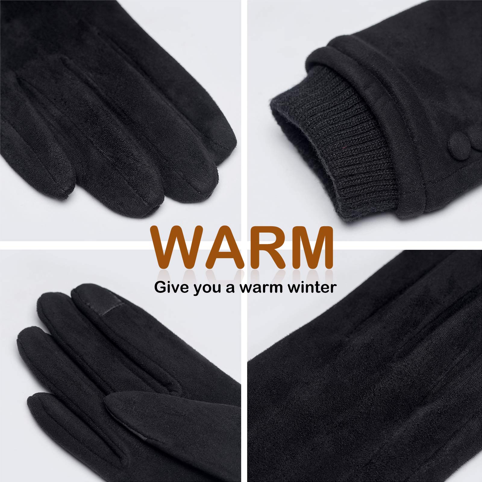 Dsane Womens Gloves Winter Touch Screen Texting Phone Windproof Gloves for Women Fleece Lined Thick Warm Gloves Black X-Large